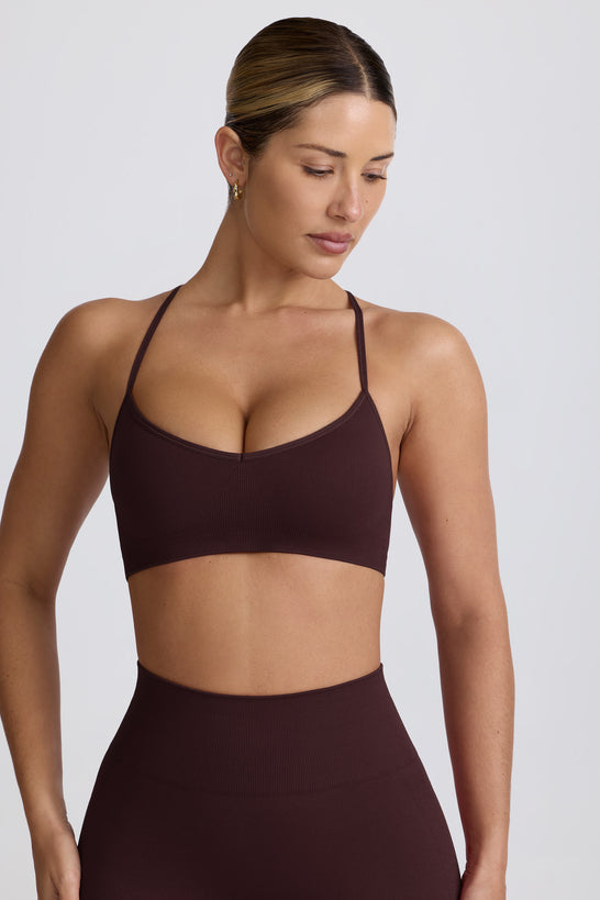 Super Sculpt Seamless Cross-Back Sports Bra in Chocolate