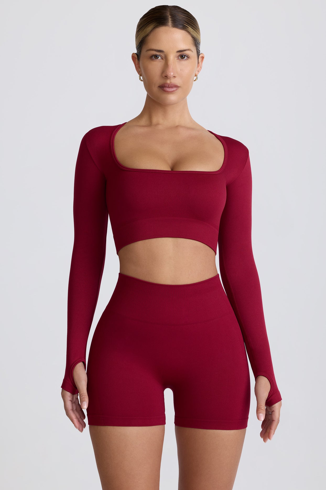 Super Sculpt Seamless Long-Sleeve Crop Top in Burgundy - 1