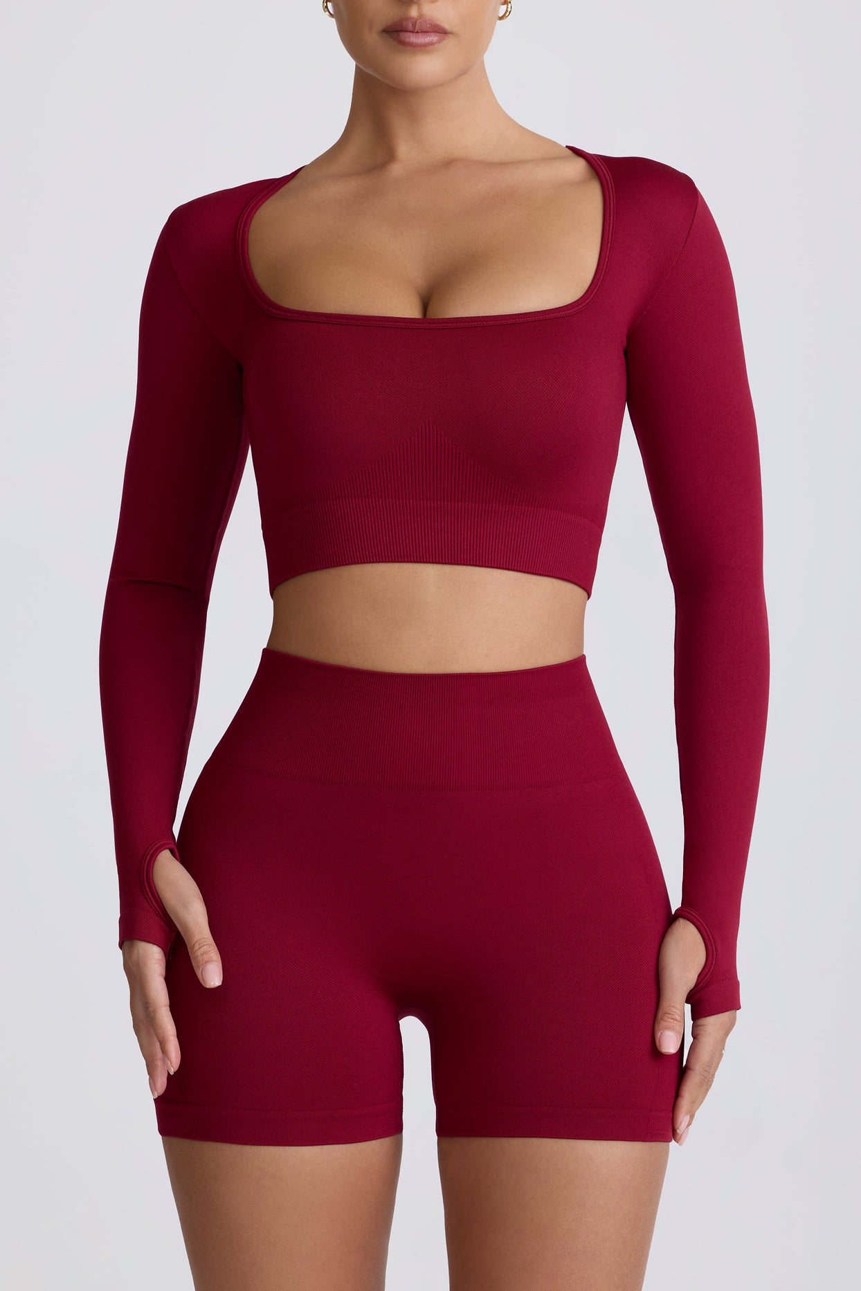 Super Sculpt Seamless Long-Sleeve Crop Top in Burgundy - 5