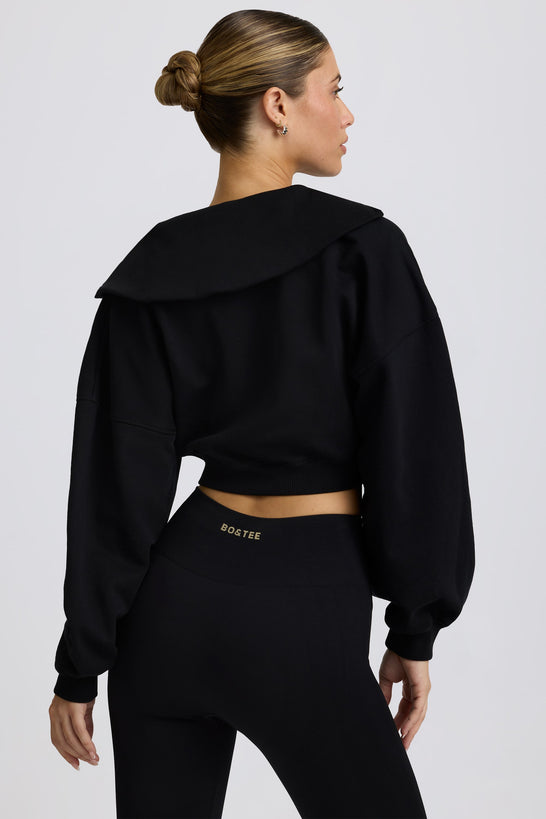 Quarter-Zip Cropped Sweatshirt in Black