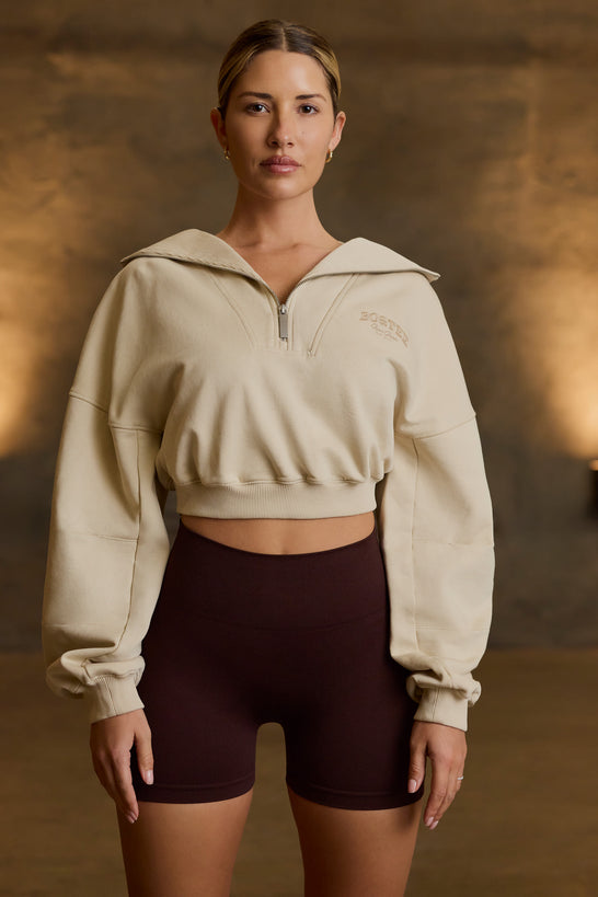 Quarter-Zip Cropped Sweatshirt in Bone