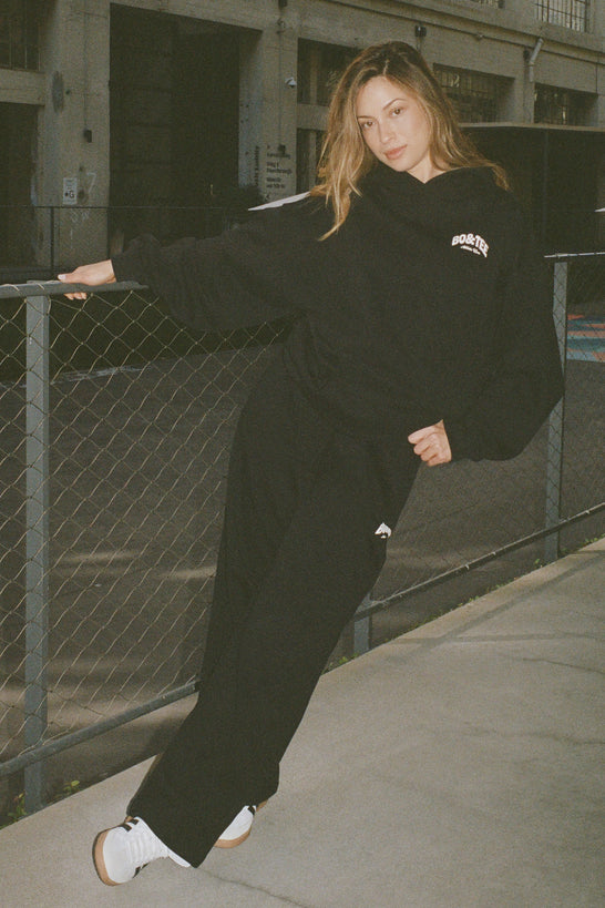 Mid-Rise Wide-Leg Joggers in Black