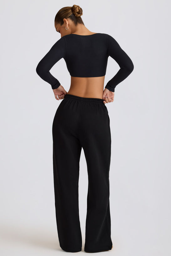 Mid-Rise Wide-Leg Joggers in Black