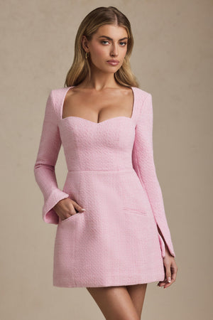 Sweetheart-Neck Structured Mini Dress in Soft Pink