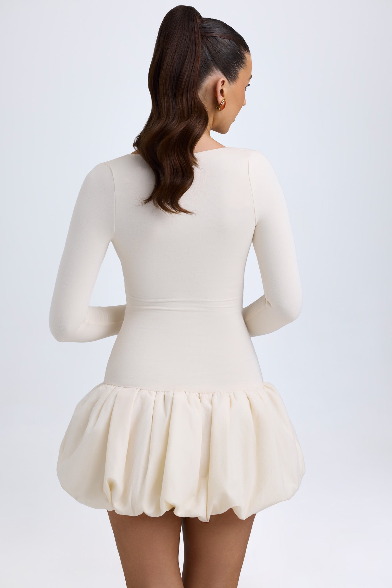 Modal Drop-Waist Bubble Hem Mini Dress in Ivory - 2