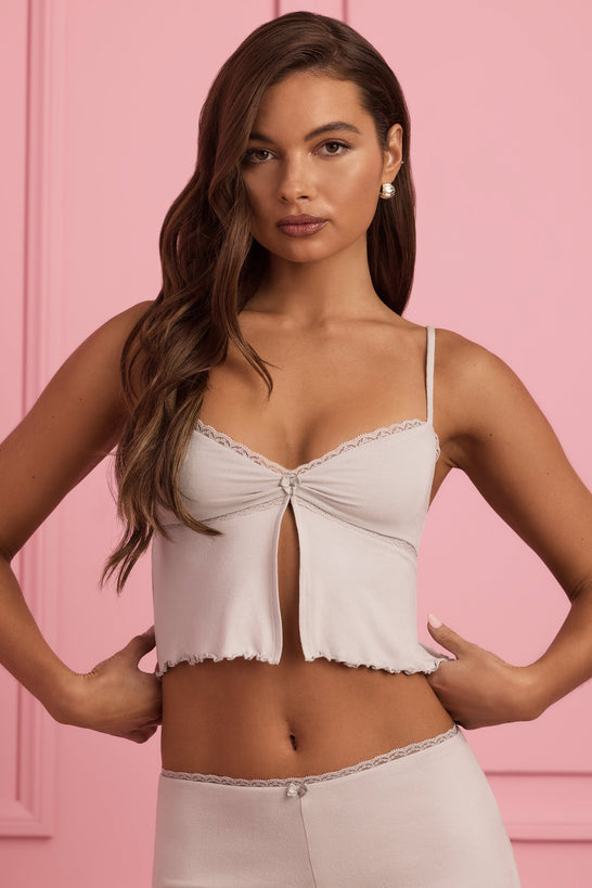 Lace-Trim Babydoll Pyjama Top in Cloud Grey