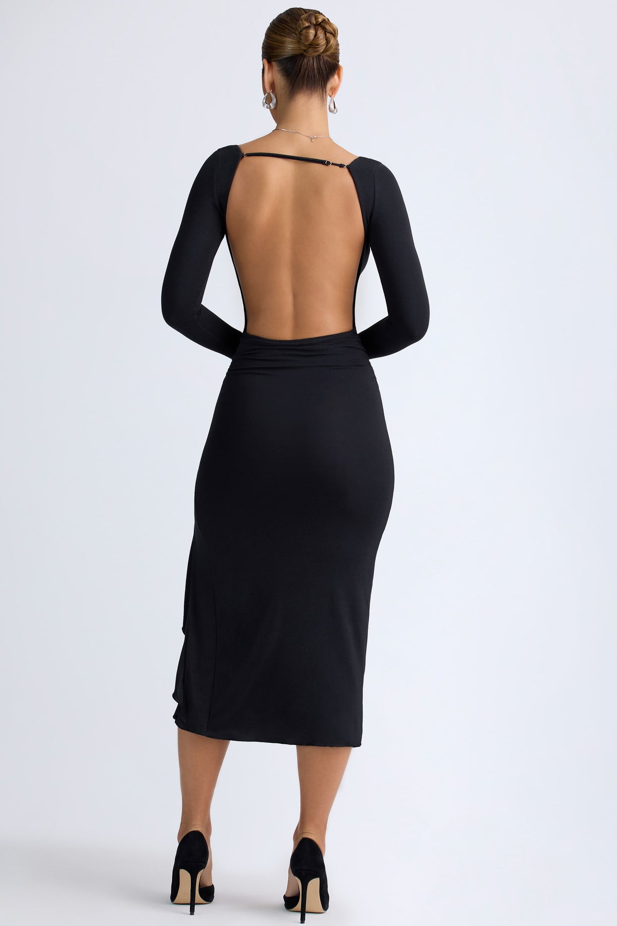 Modal Ruffled Midaxi Dress in Black - 3