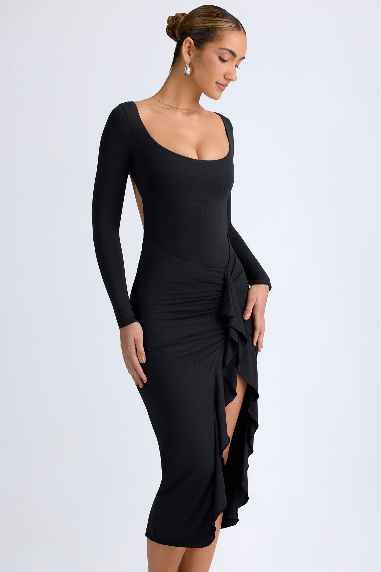 Modal Ruffled Midaxi Dress in Black - 9
