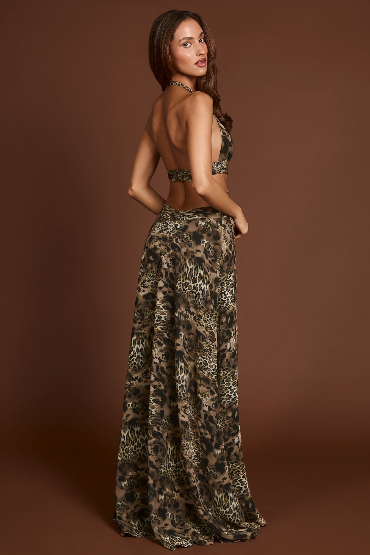 Plunge Cut-out Maxi Gown in Leopard Print - 8