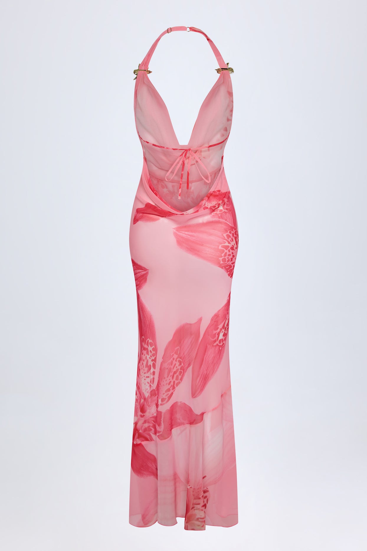 Cowl-Neck Hardware-Detail Maxi Dress in Pink Orchid Print - 4