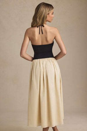 Halterneck A-Line Midaxi Dress in Black