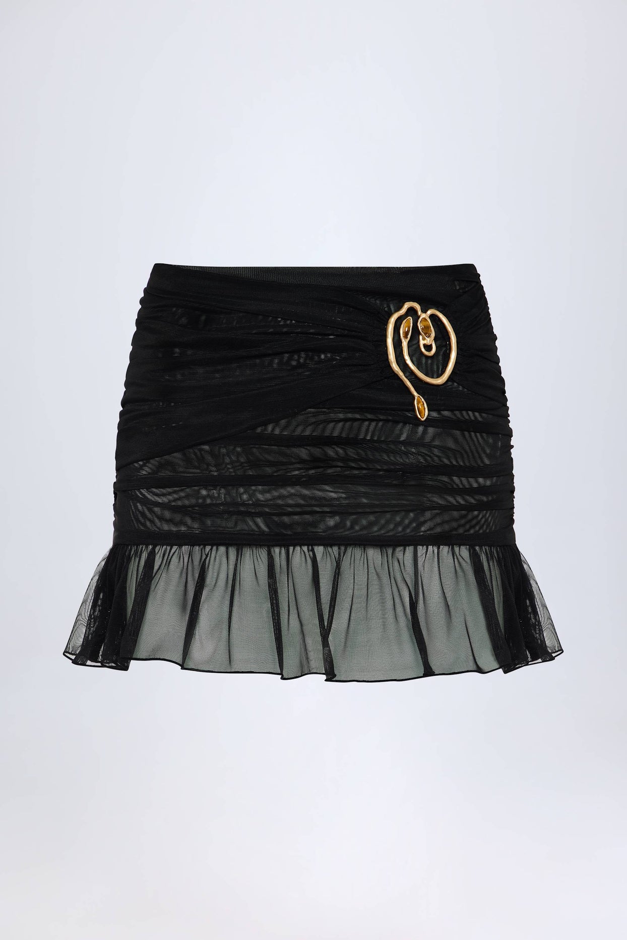 Hardware-Detail Ruffled Mid-Rise Mini Skirt in Black - 3