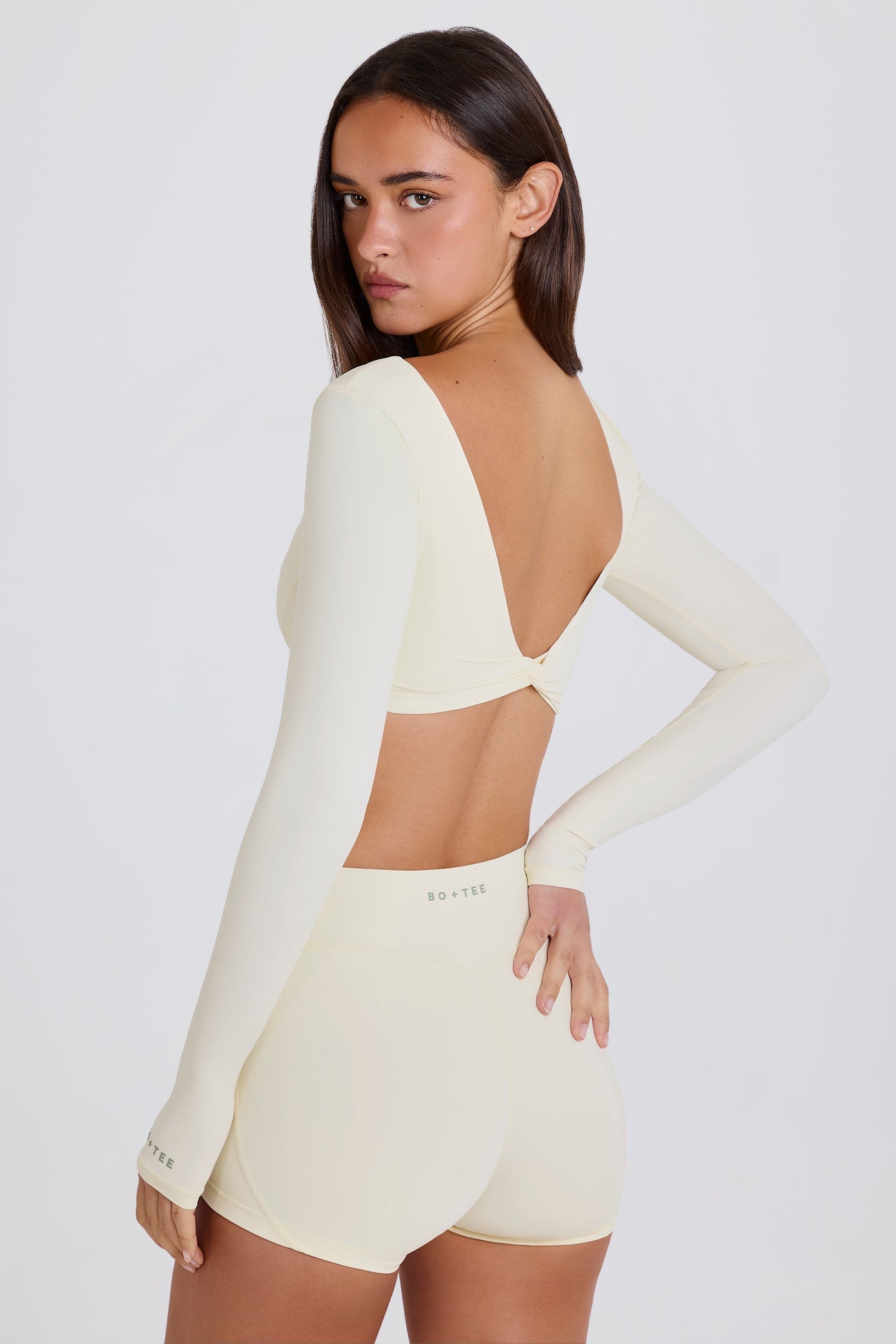 Long-Sleeve Crop Top in Cream - 2