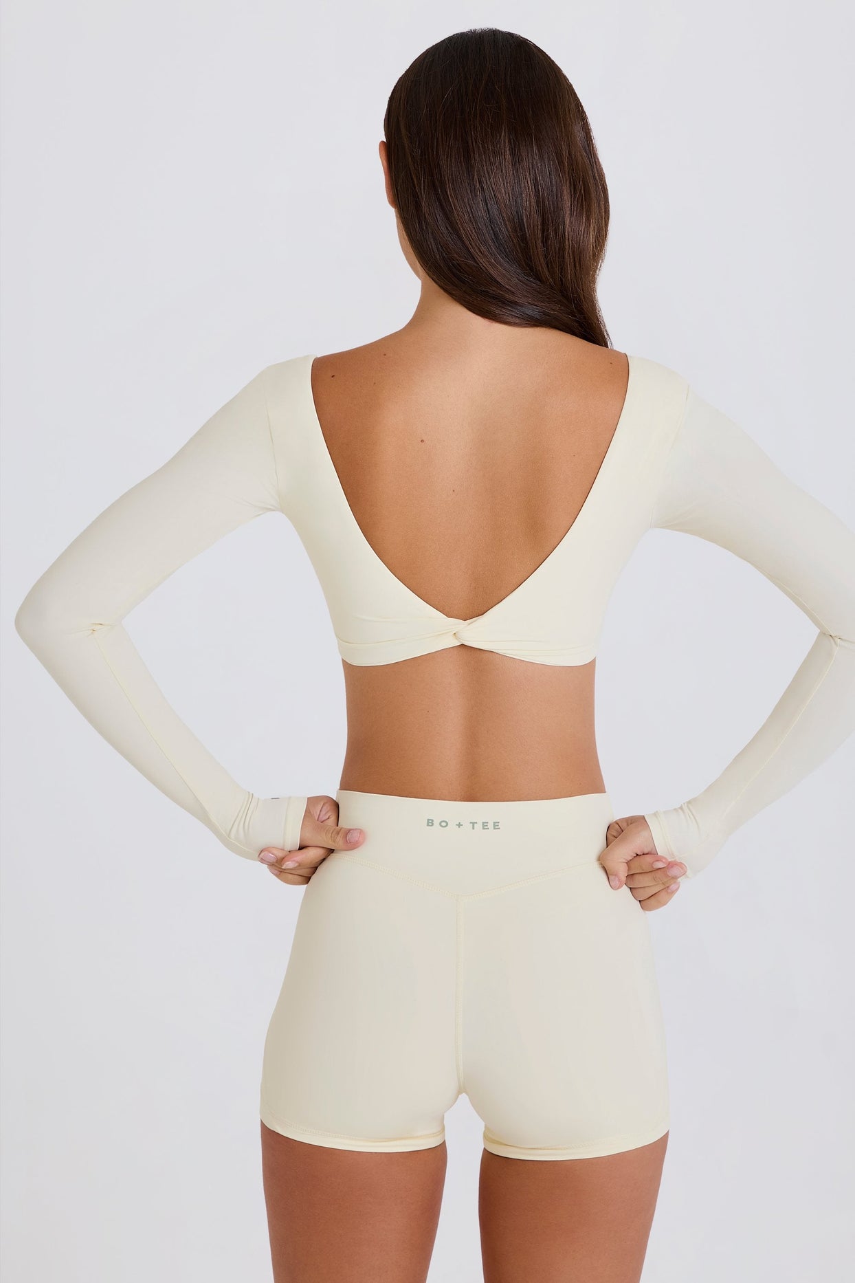 Long-Sleeve Crop Top in Cream - 4
