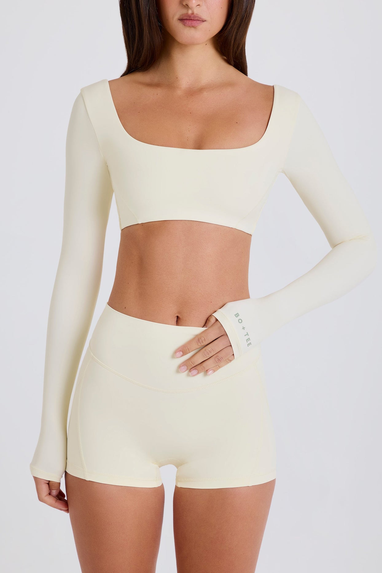 Long-Sleeve Crop Top in Cream - 5