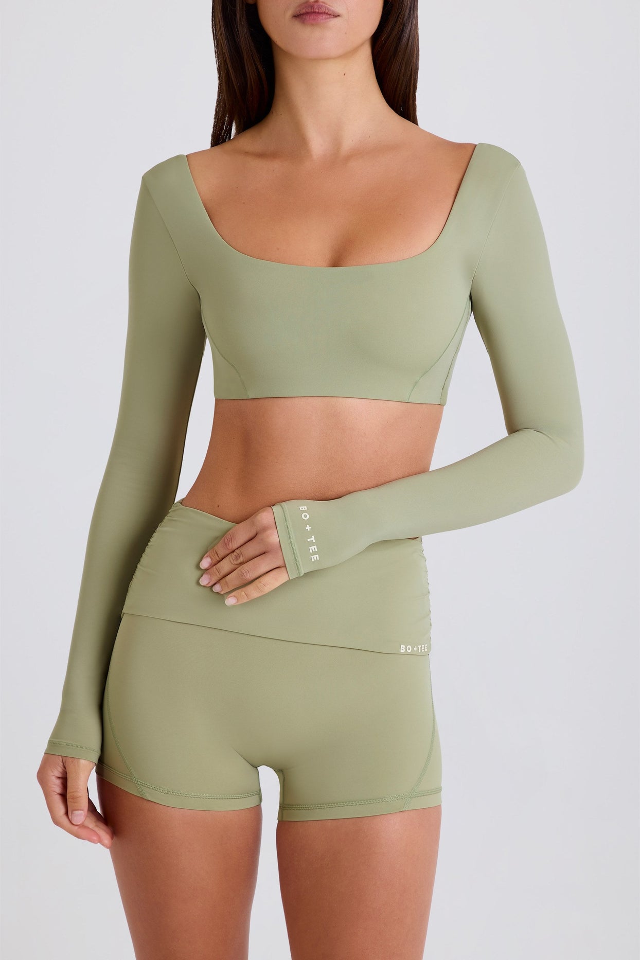 Long-Sleeve Crop Top in Matcha - 6
