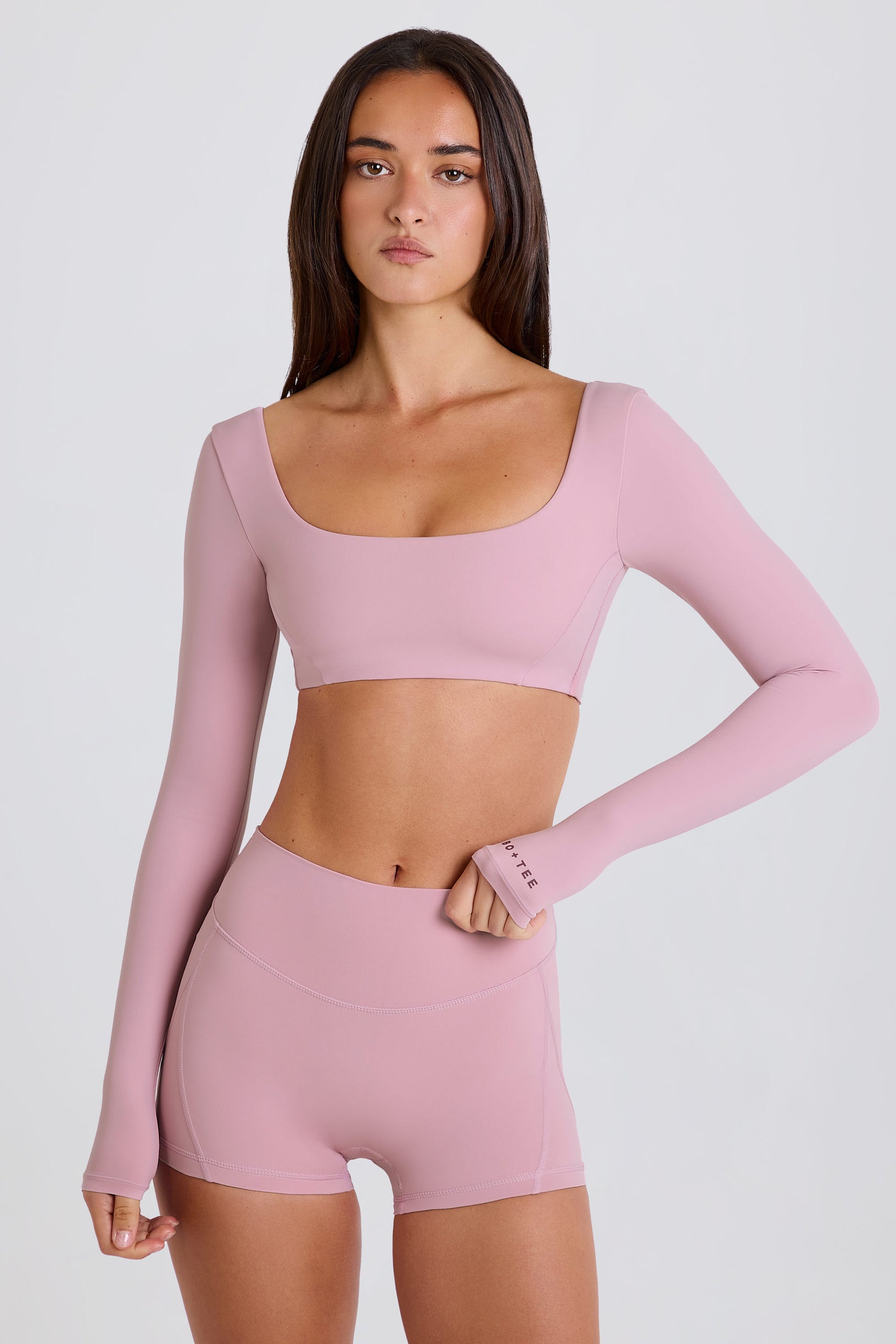 Long-Sleeve Crop Top in Mauve - 1
