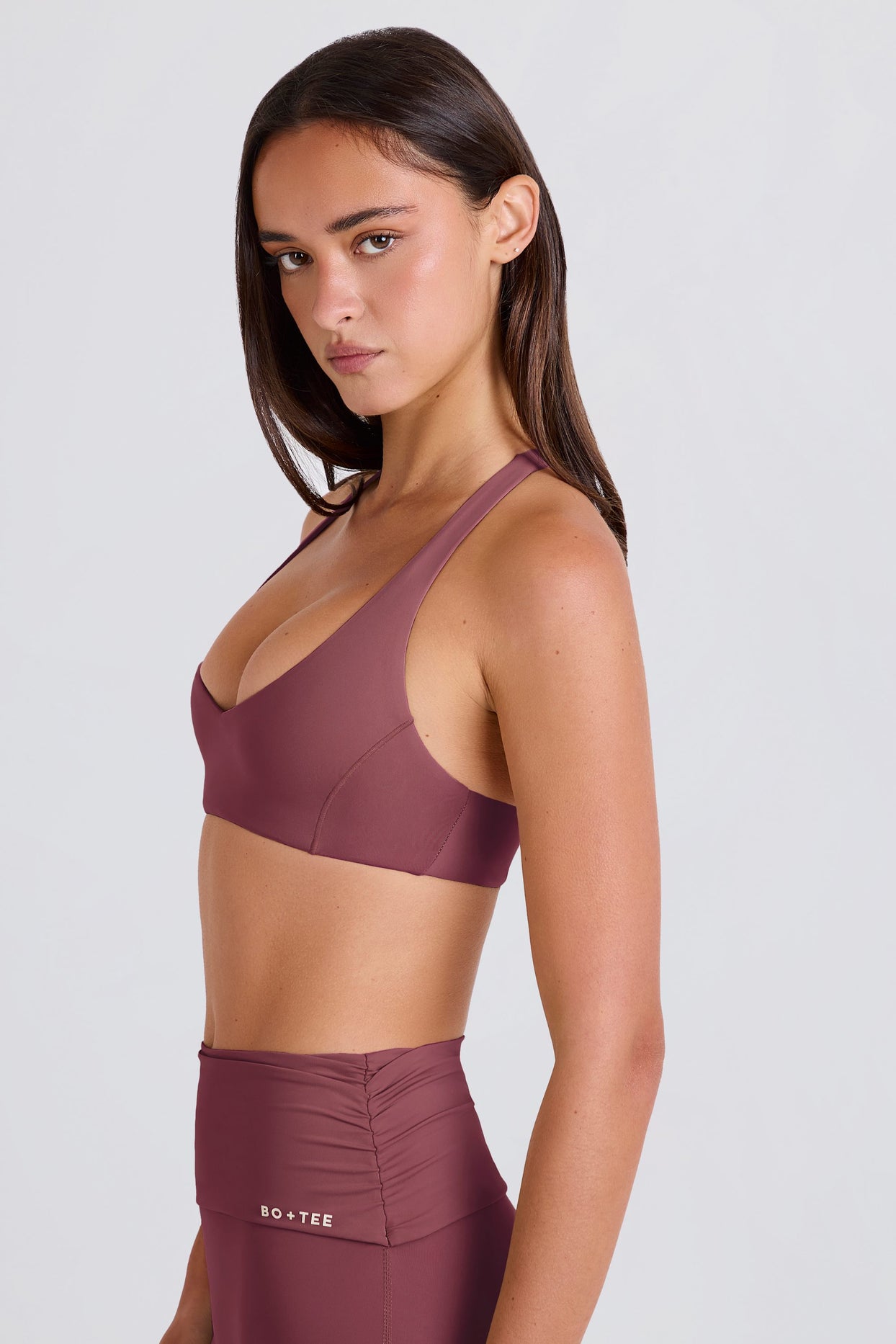 Crossback V-Neck Sports Bra in Acai - 3