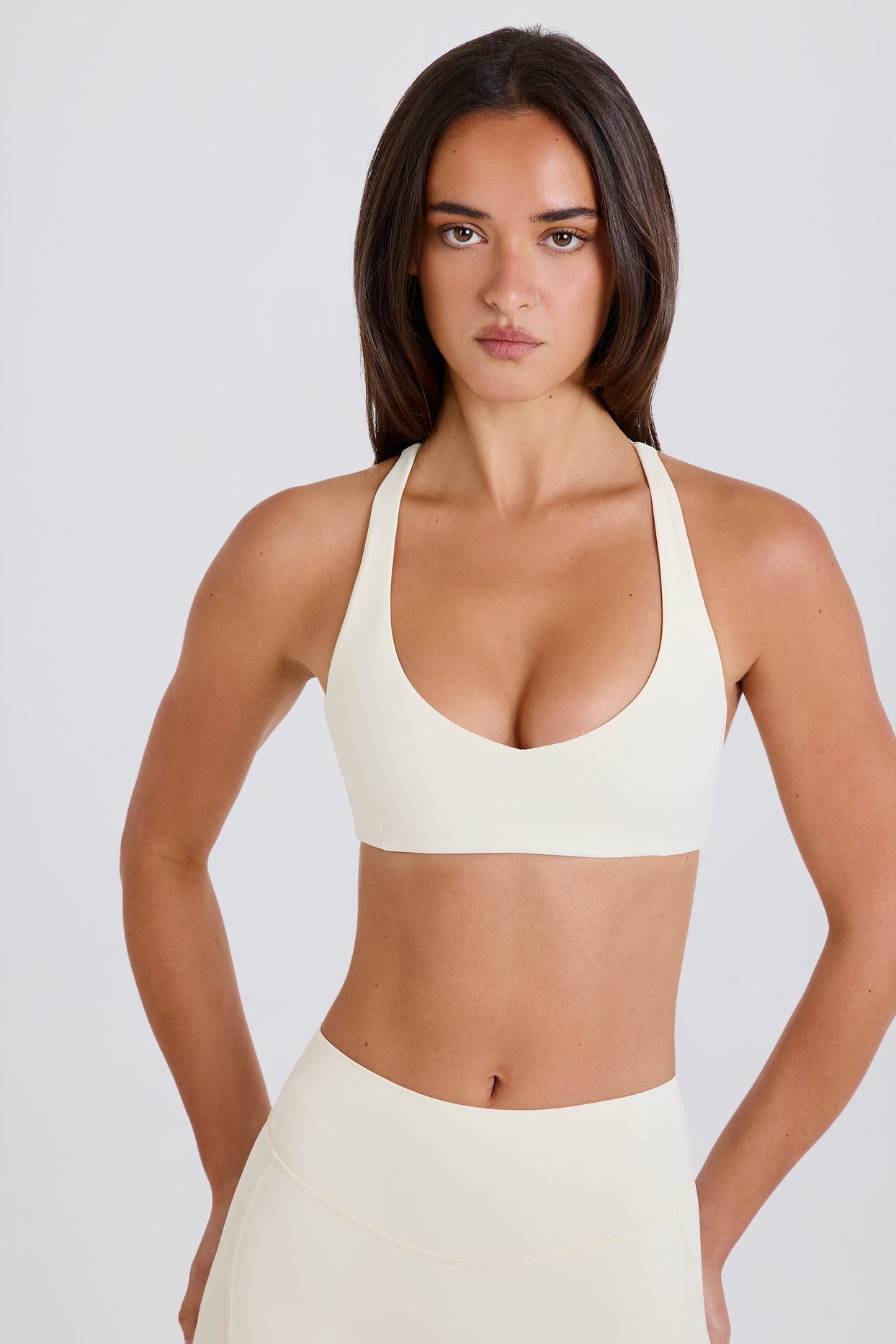 Crossback V-Neck Sports Bra in Cream - 1