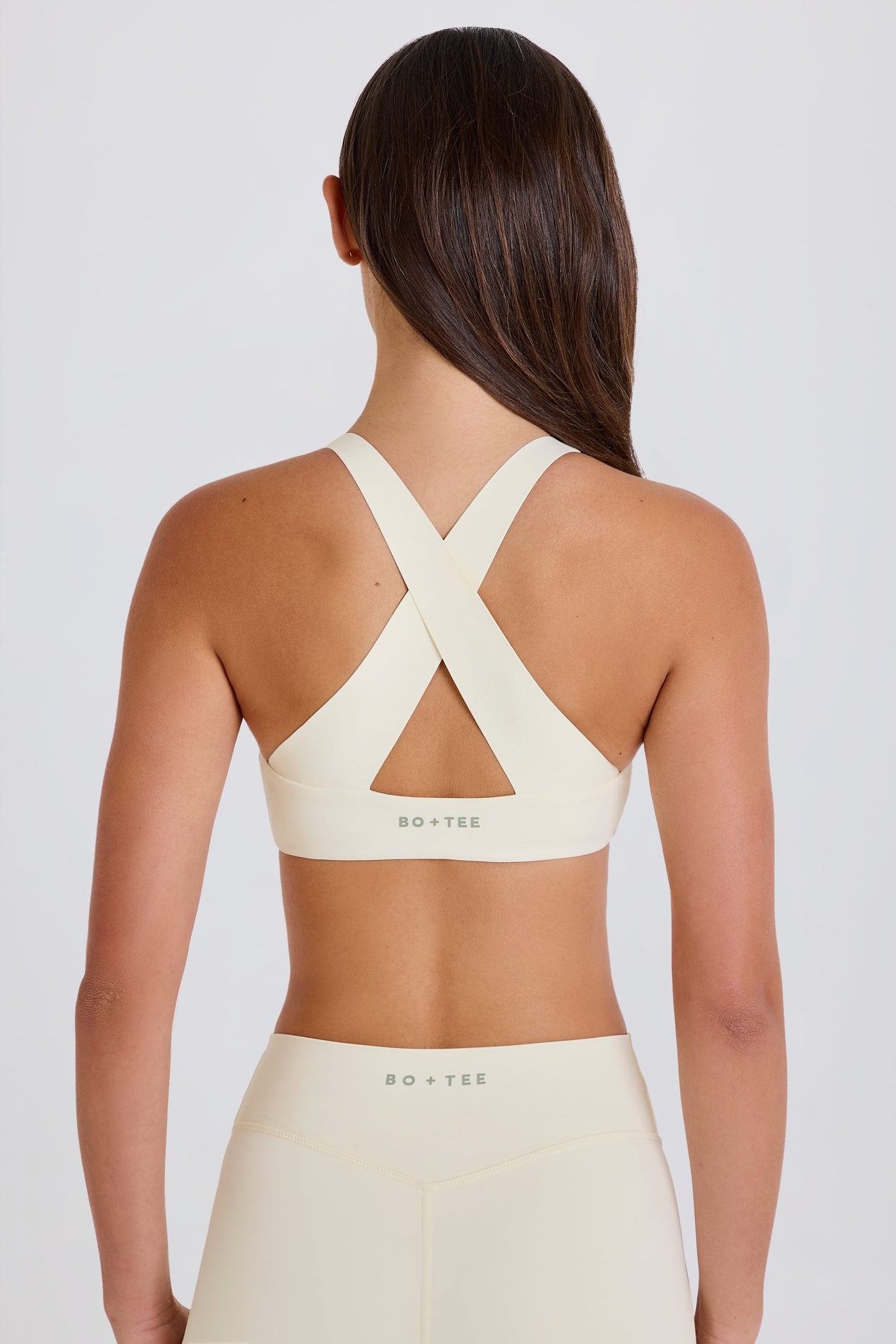 Crossback V-Neck Sports Bra in Cream - 4