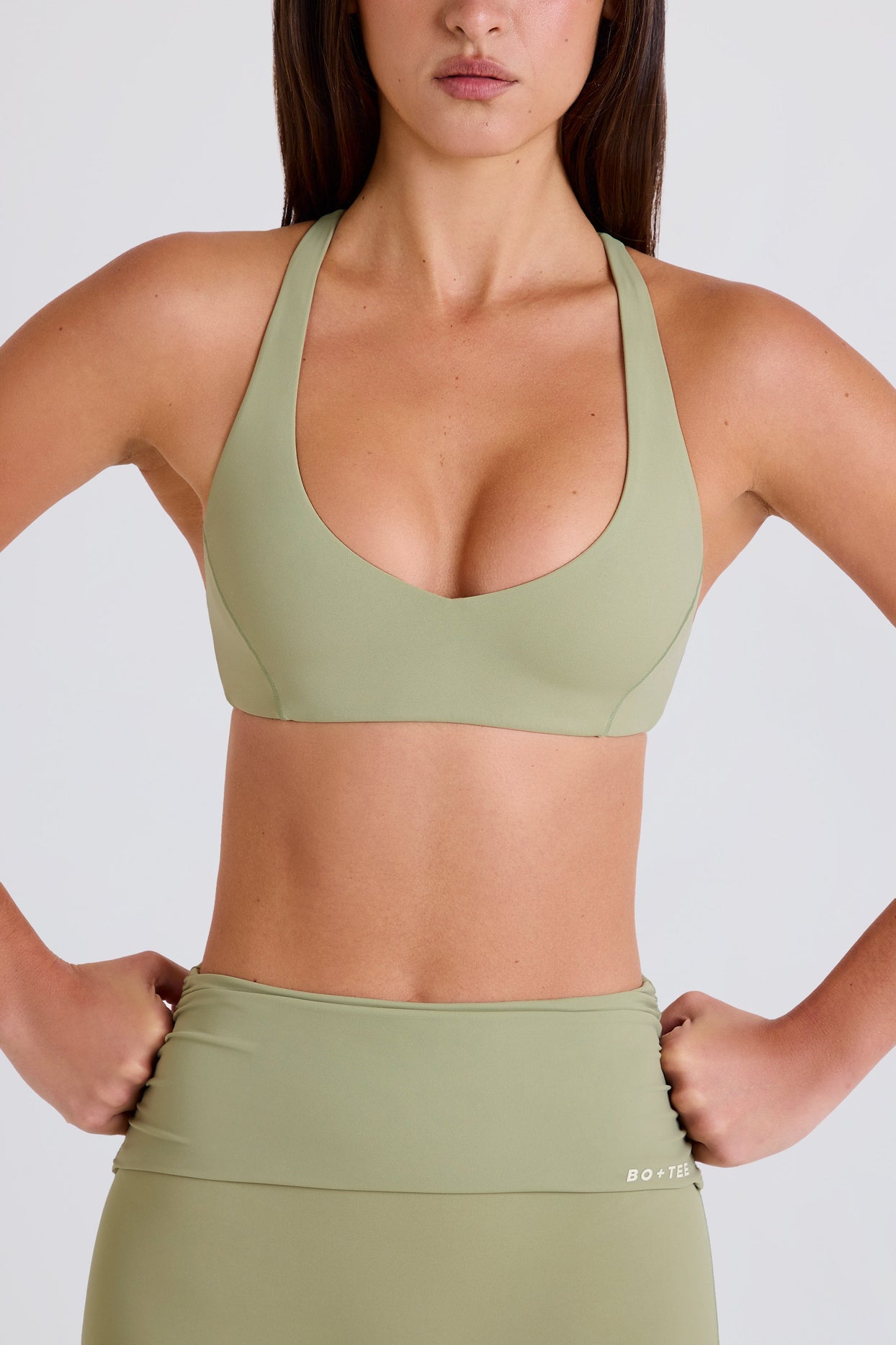 Crossback V-Neck Sports Bra in Matcha - 6