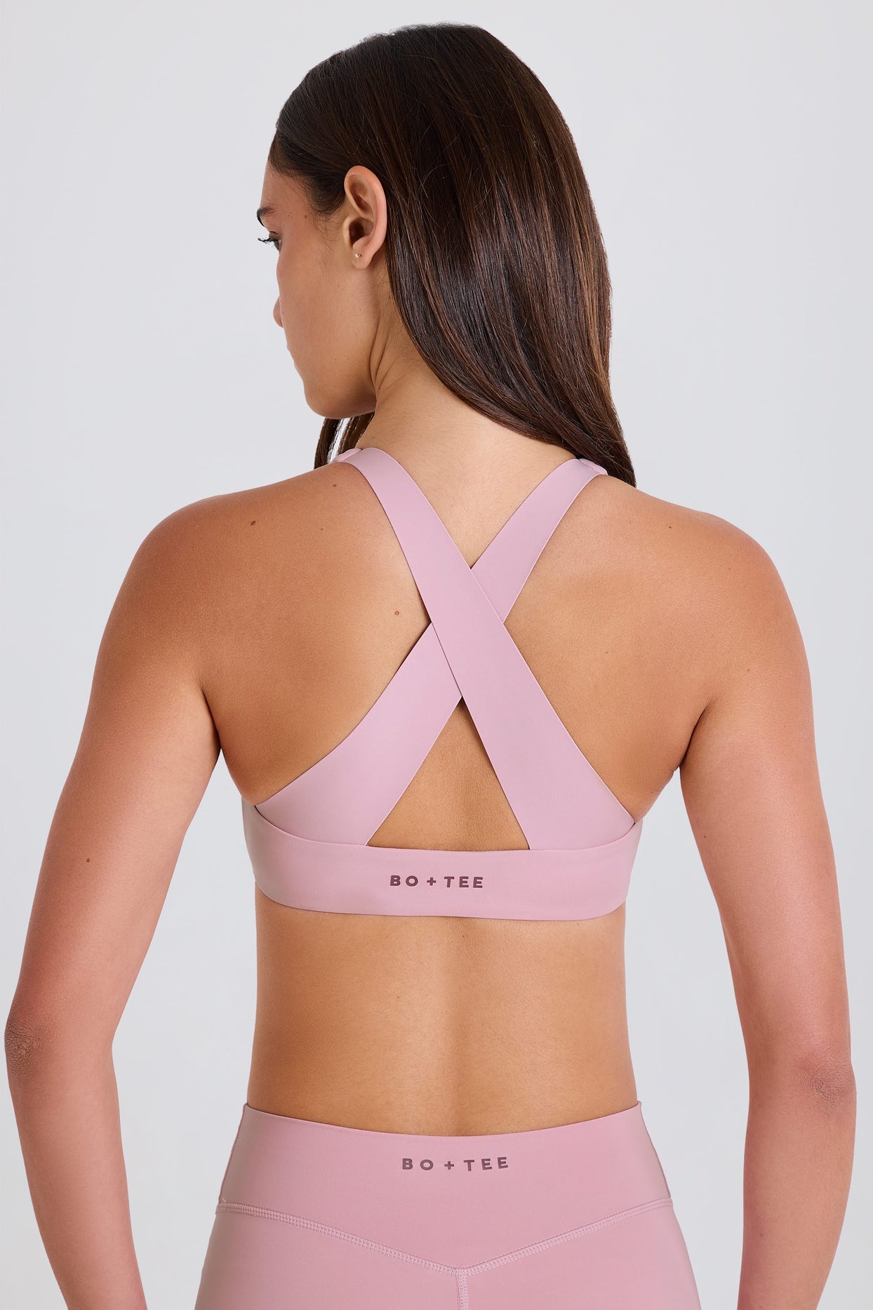 Crossback V-Neck Sports Bra in Mauve - 10