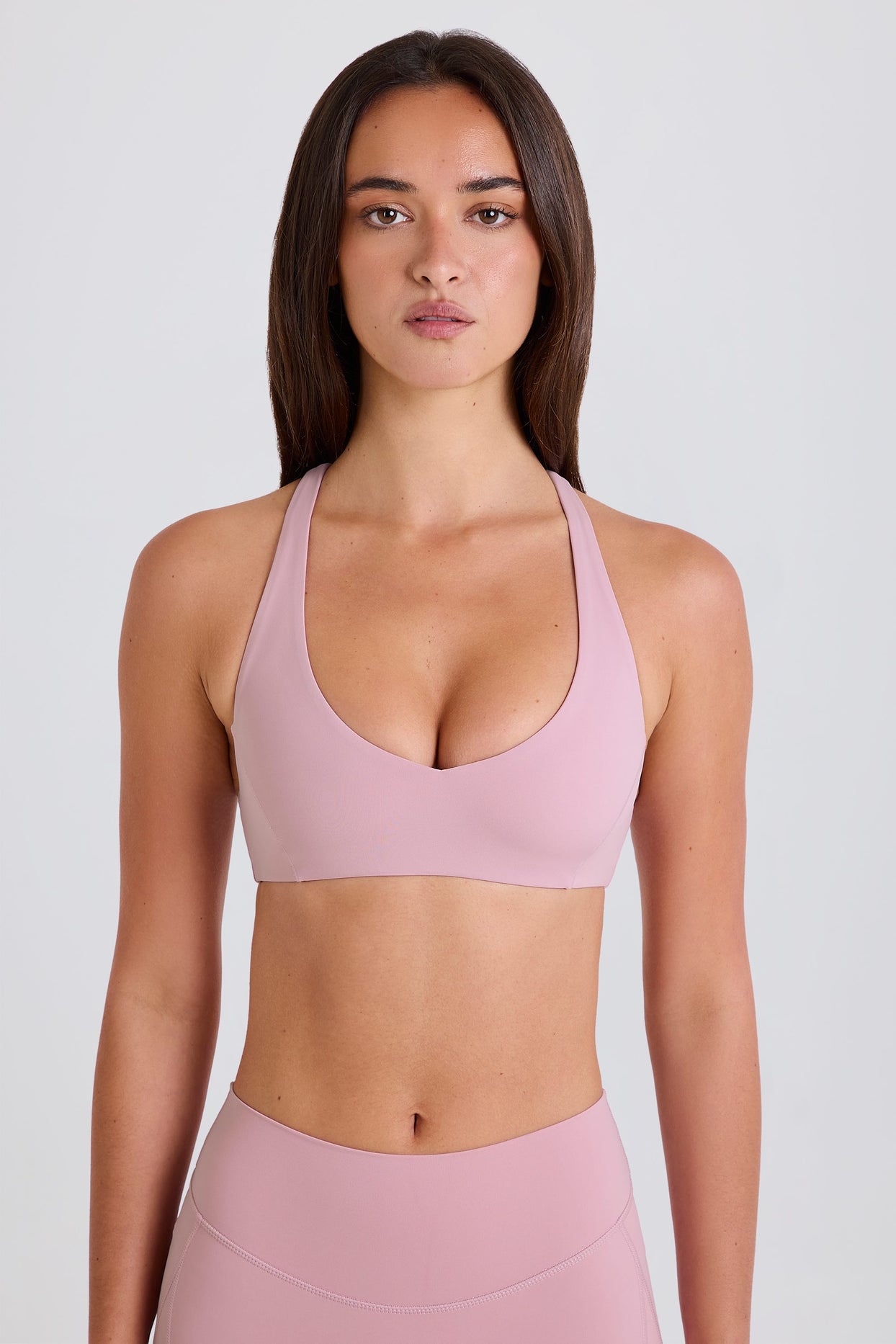 Crossback V-Neck Sports Bra in Mauve - 7