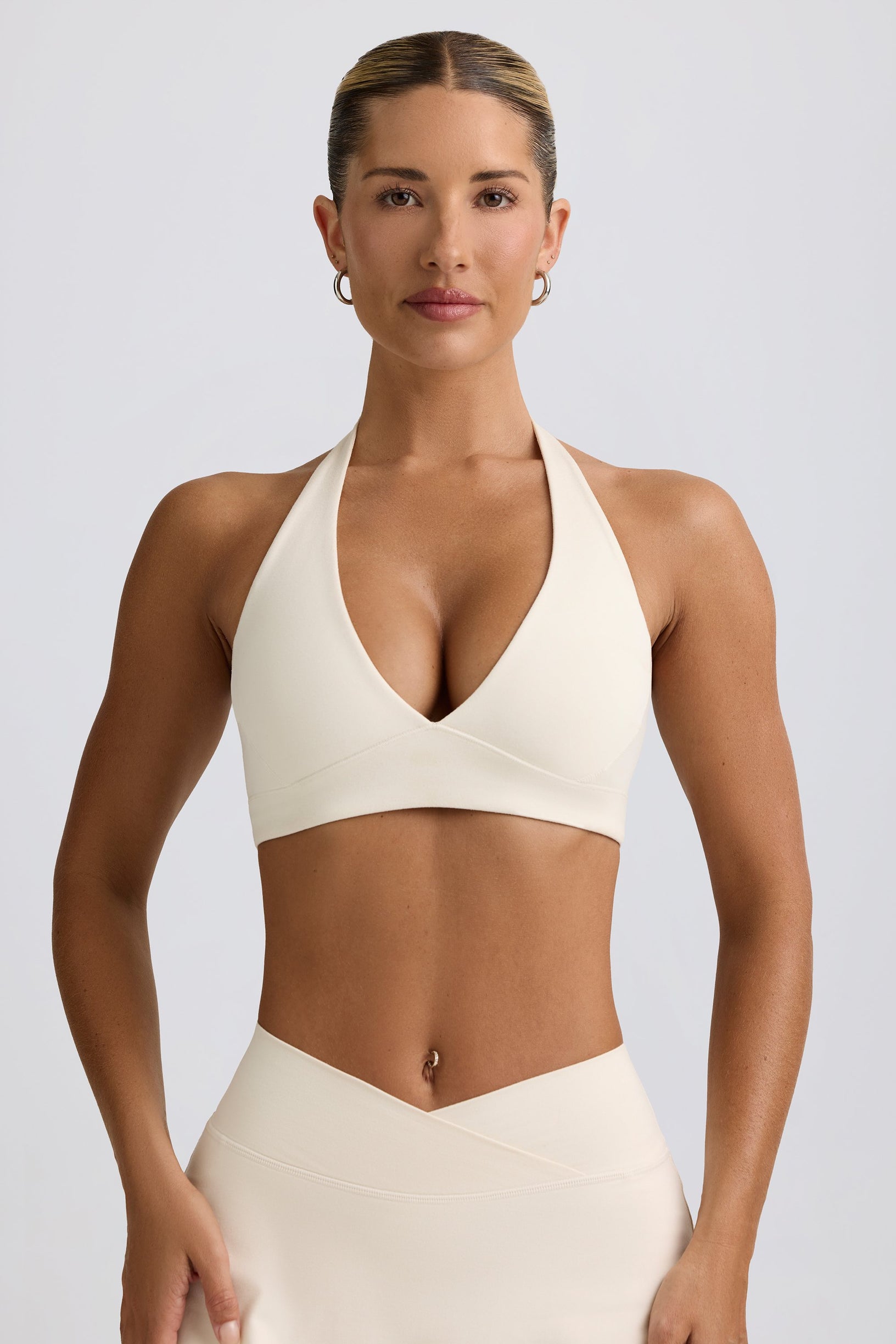 Brushed Jersey V-Neck Sports Bra in Vanilla - 1