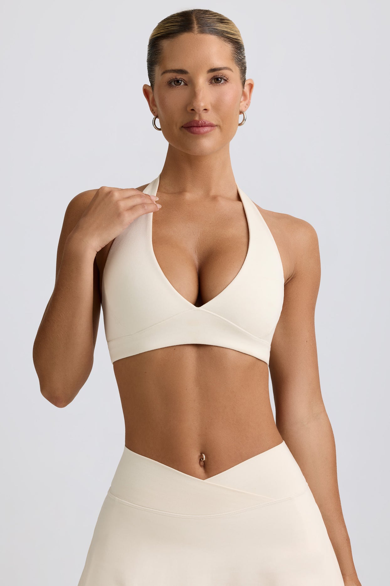 Brushed Jersey V-Neck Sports Bra in Vanilla - 4