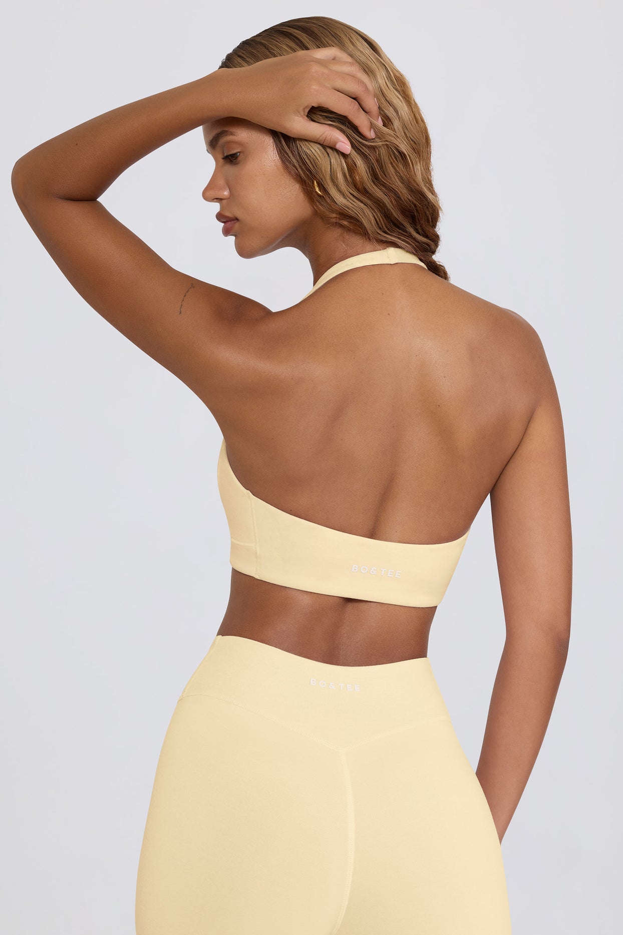 Brushed Jersey V-Neck Sports Bra in Lemon Marl - 2