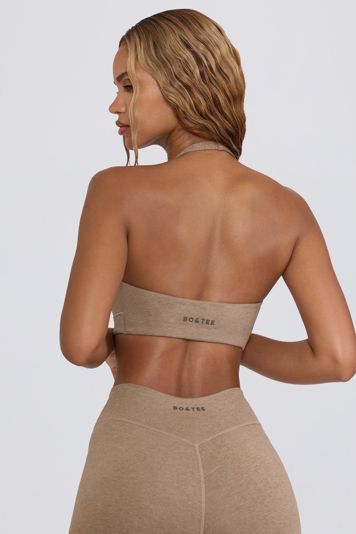 Brushed Jersey V-Neck Sports Bra in Mocha Marl - 2