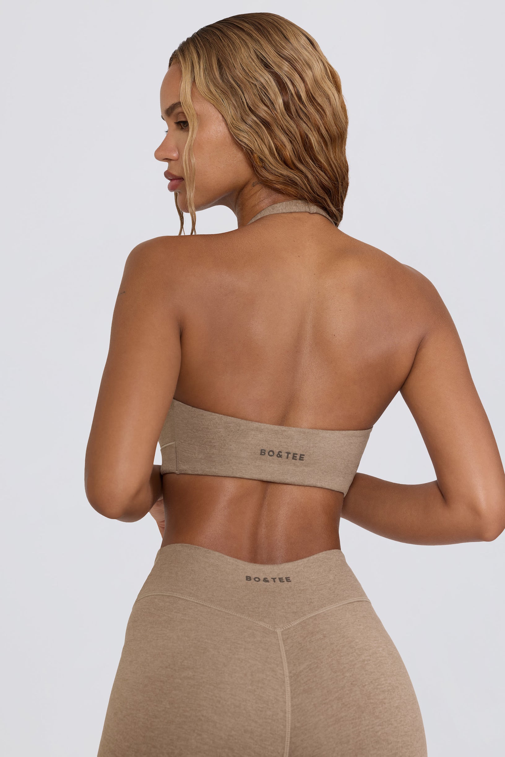 Brushed Jersey V-Neck Sports Bra in Mocha Marl - 2