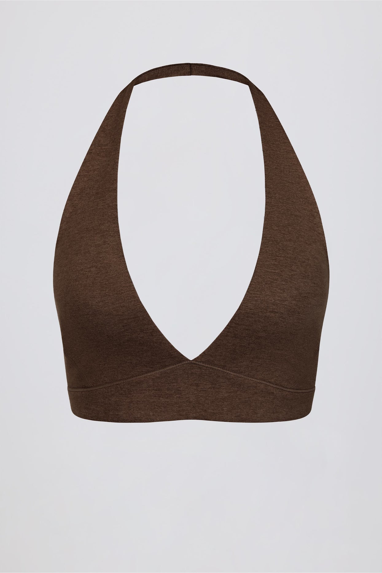 Brushed Jersey V-Neck Sports Bra in Pecan Marl - 6