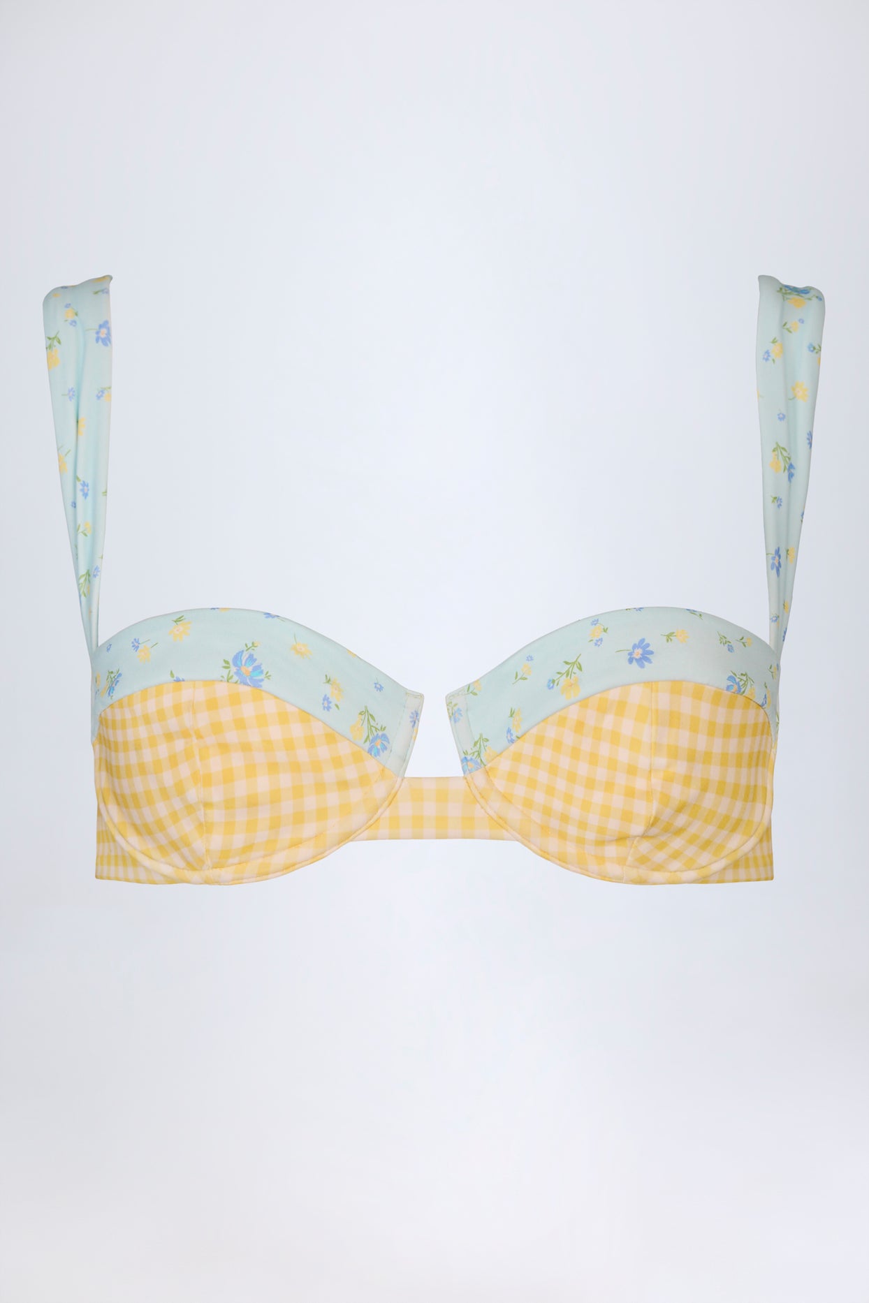 Underwired Balconette Bikini Top in Yellow Gingham - 4