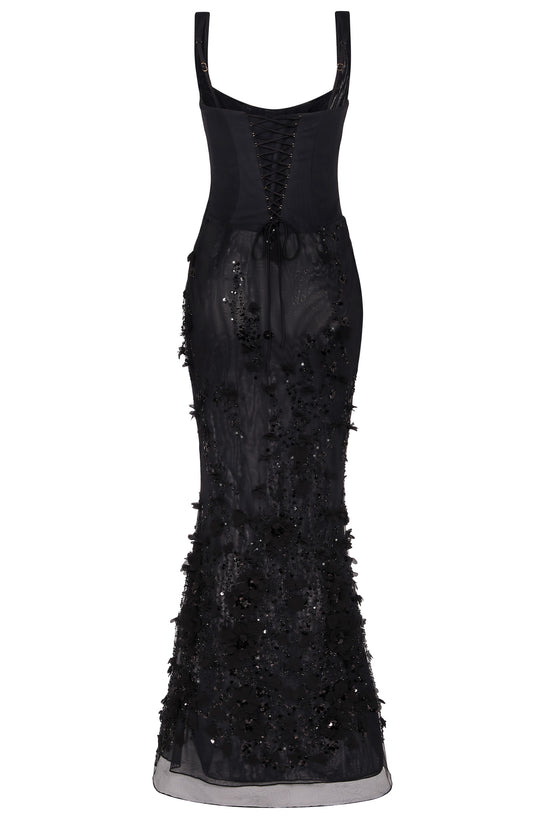 Embellished Fishtail Corset Gown in Black