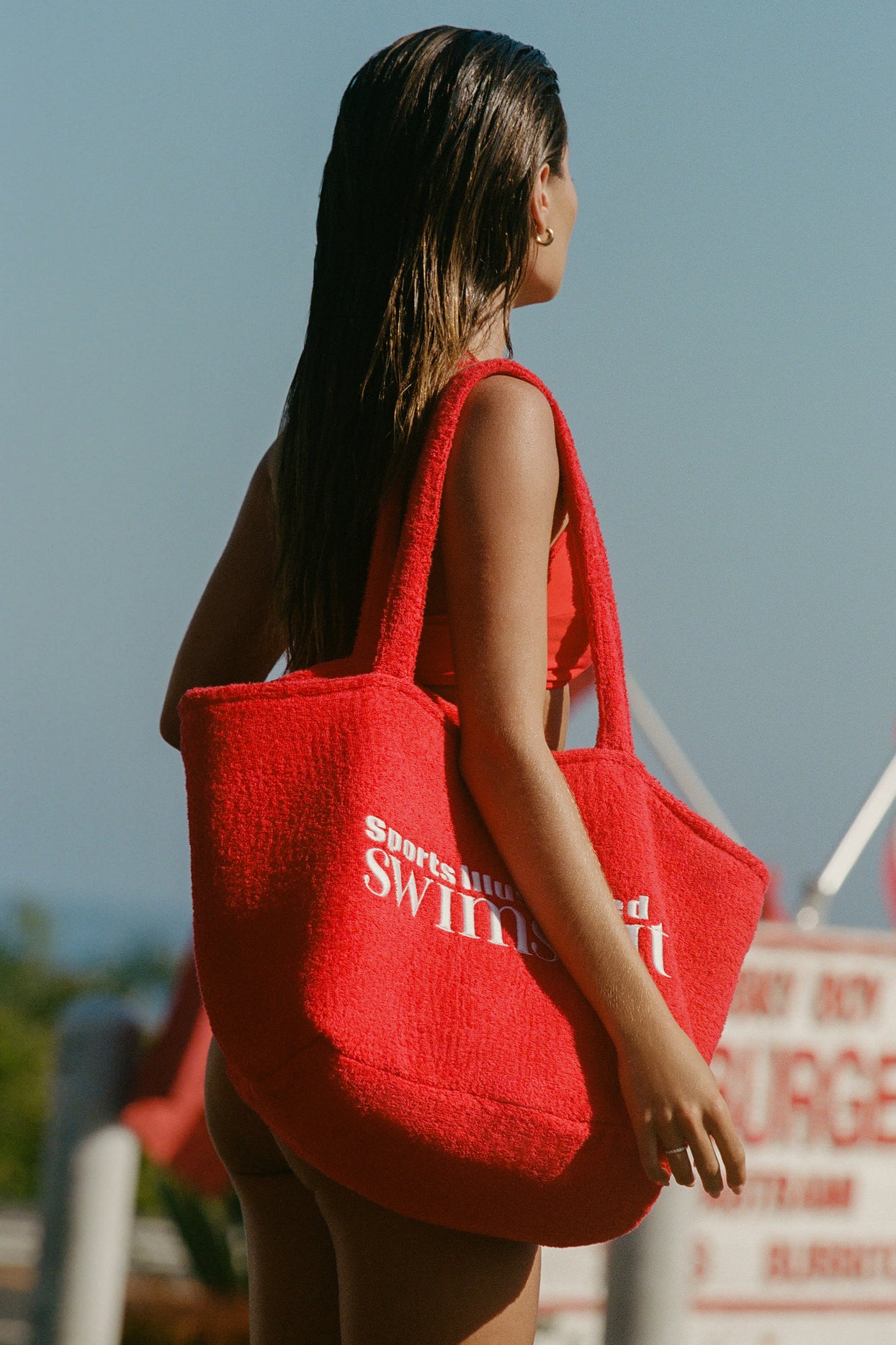 Towelling Tote Bag in Fiery Red - 1