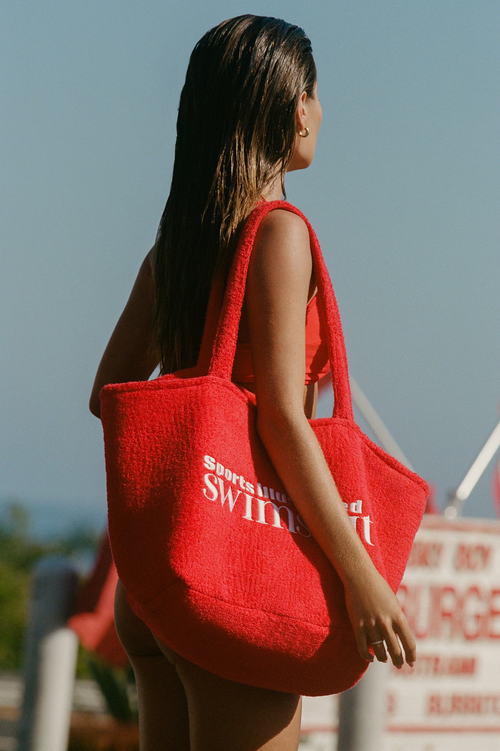 Towelling Tote Bag in Fiery Red - 1