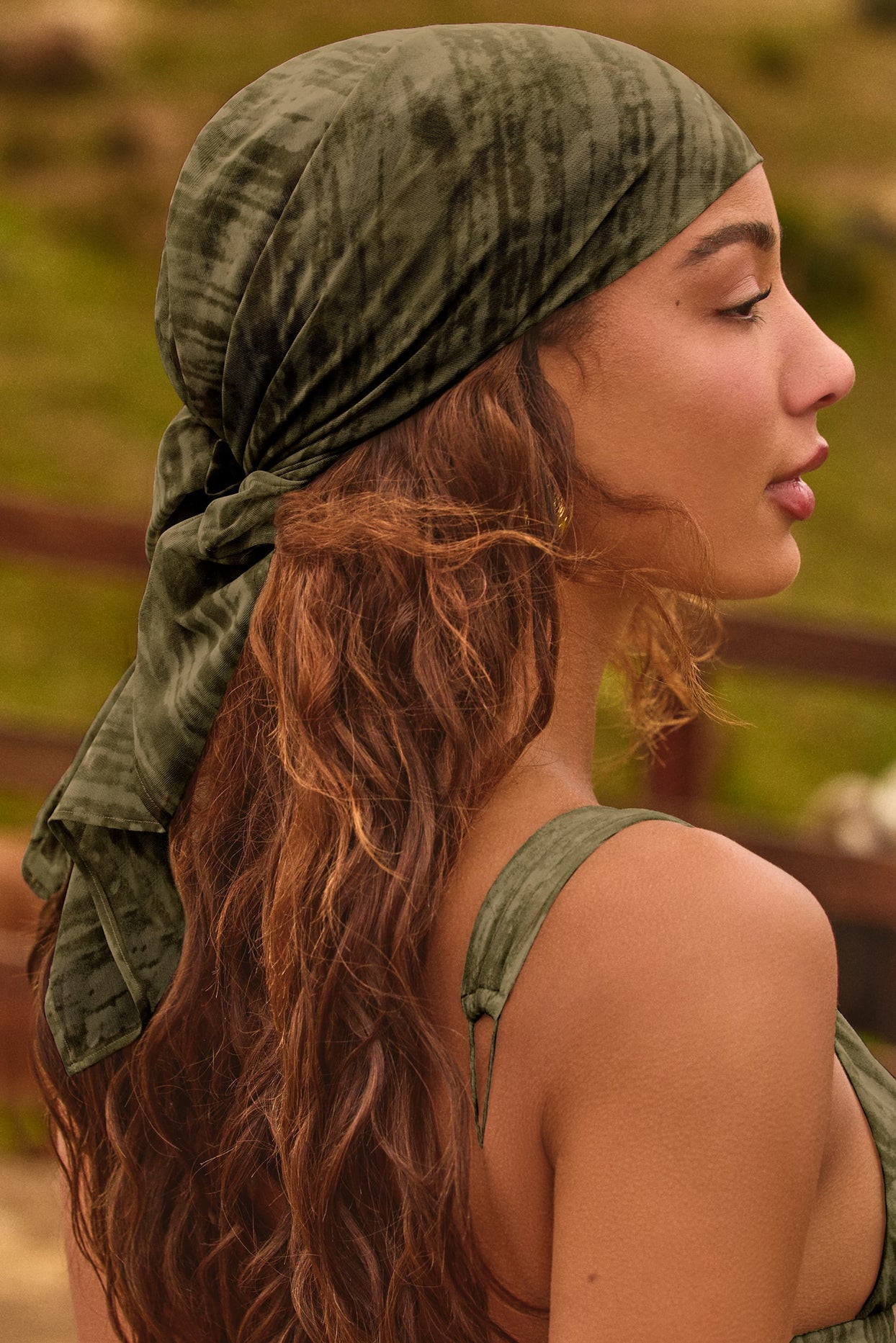 Headscarf in Green Print - 2