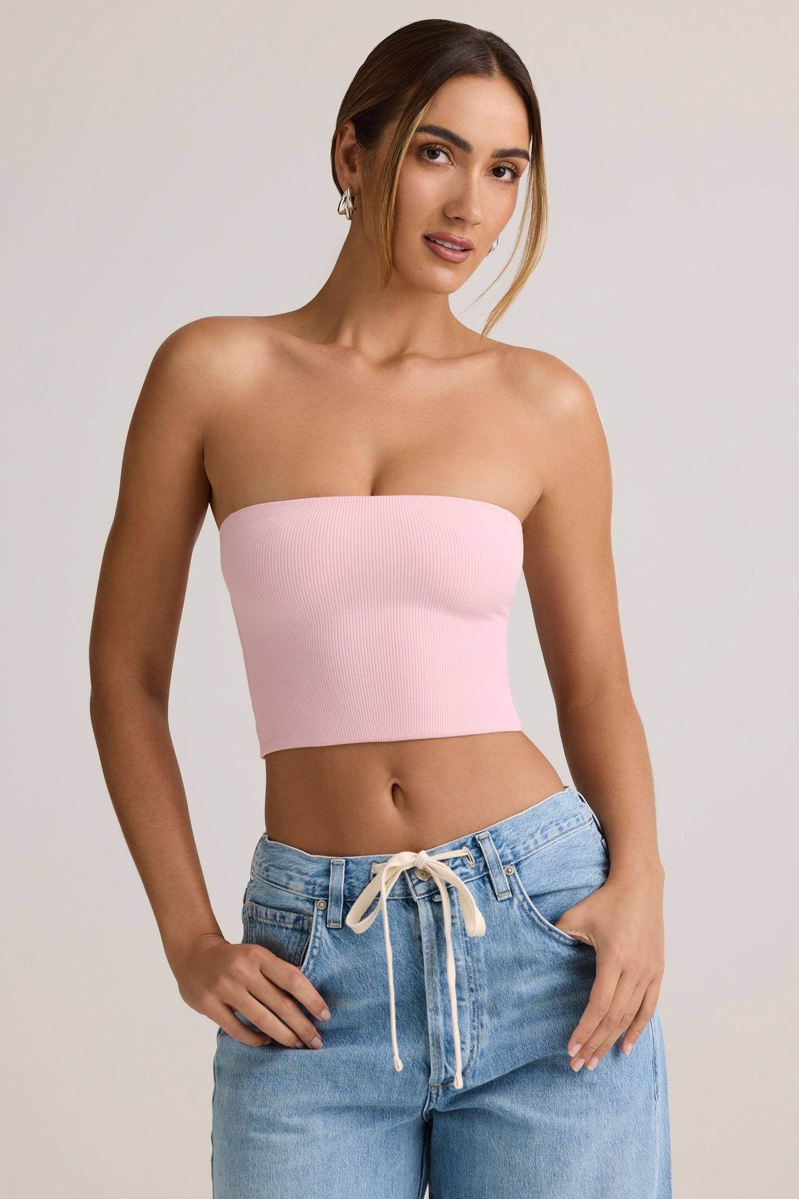 Modal Strapless Crop Top in Baby Pink - 1