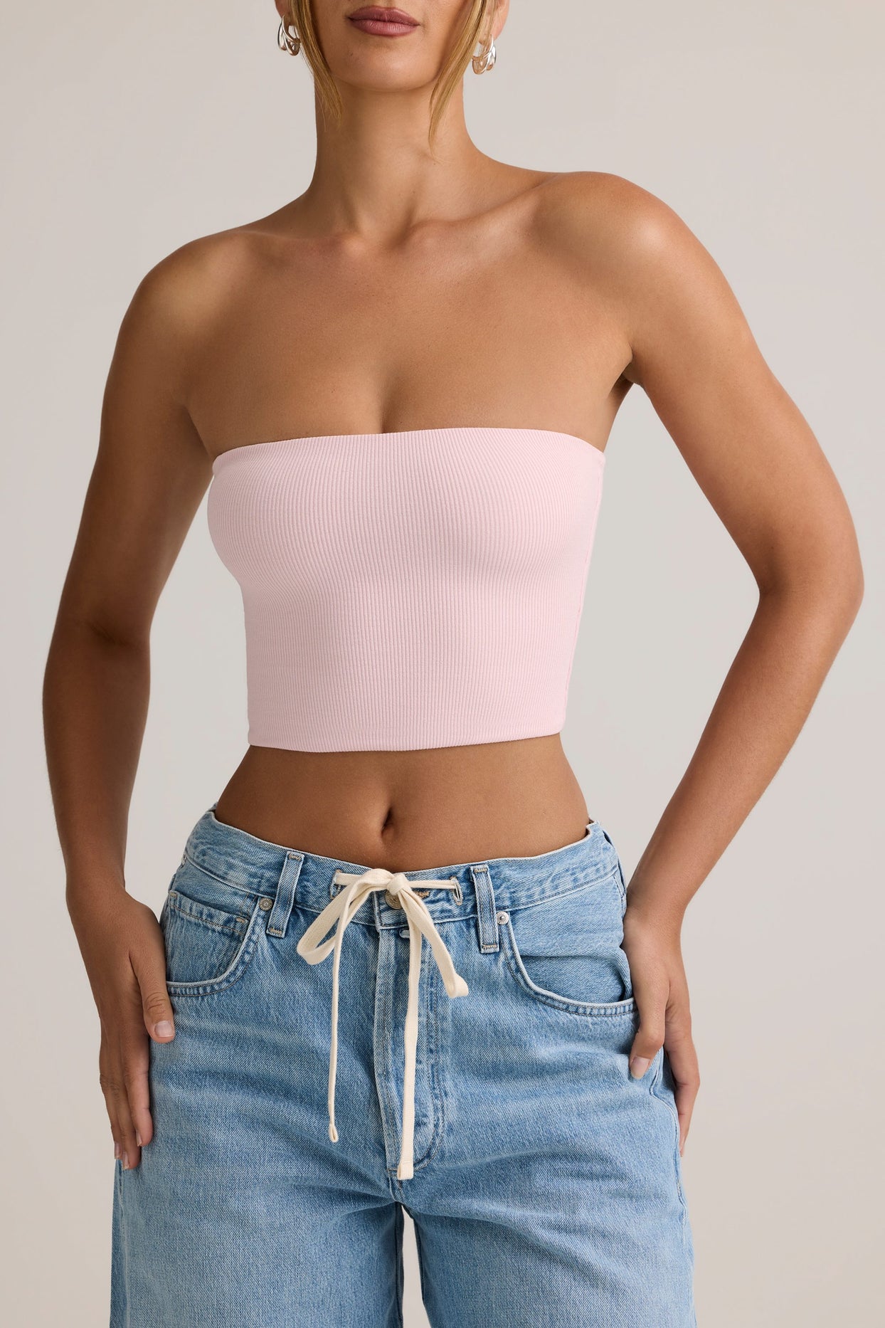 Modal Strapless Crop Top in Baby Pink - 2