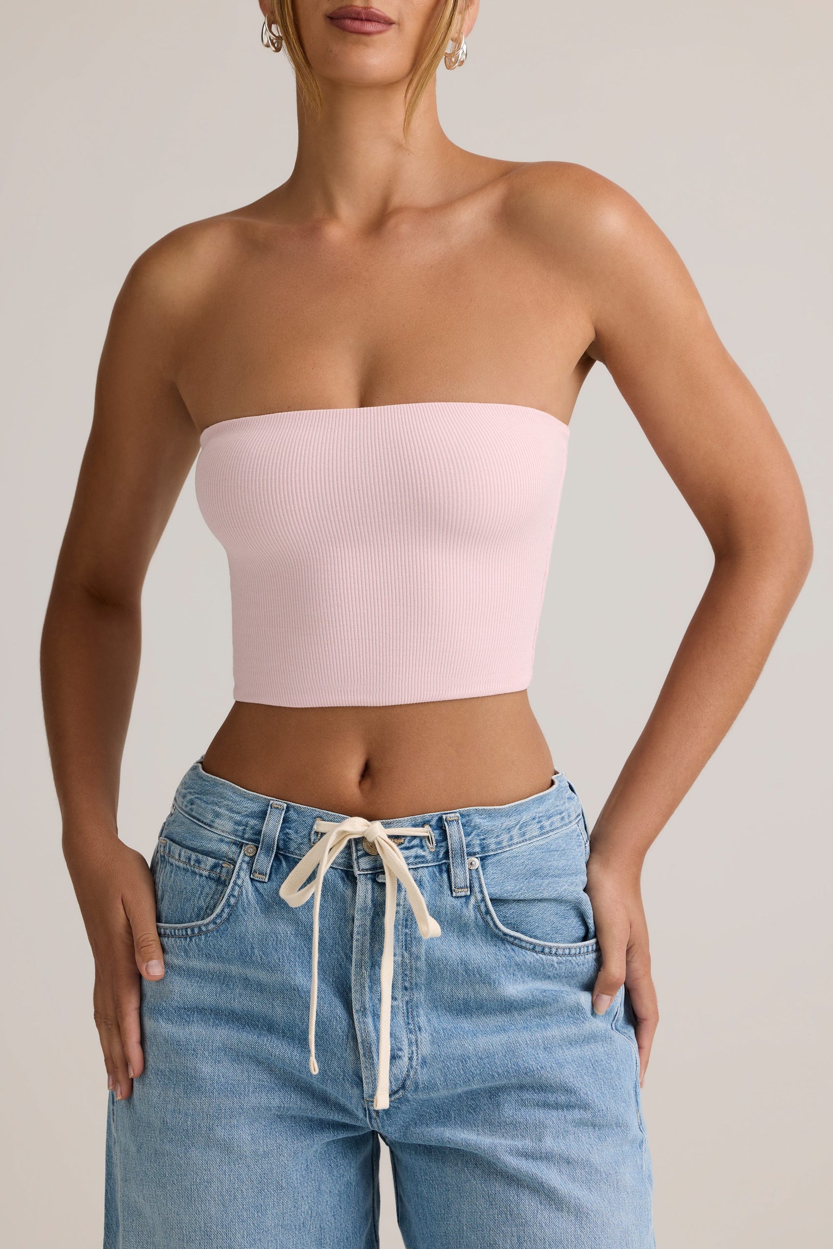 Modal Strapless Crop Top in Baby Pink - 2