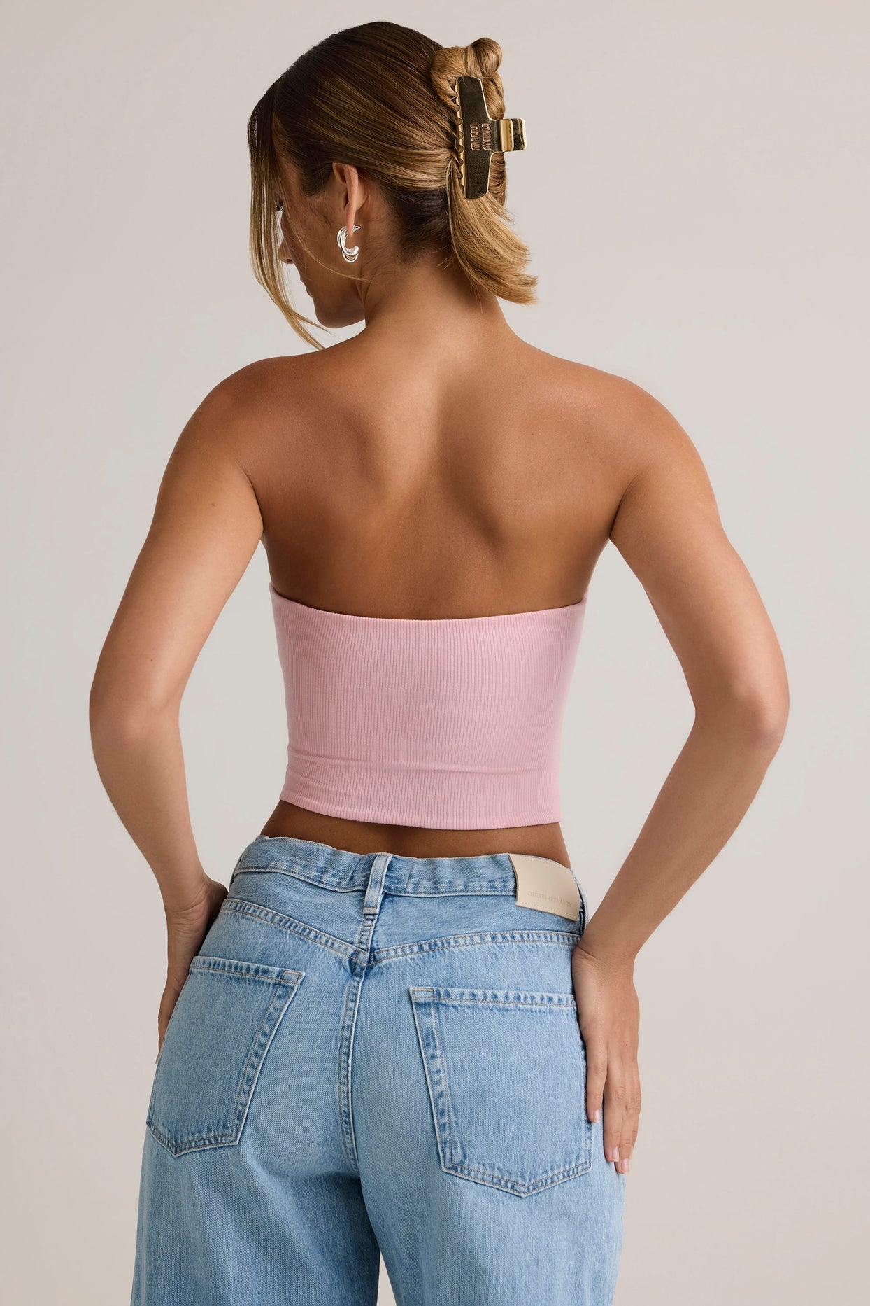 Modal Strapless Crop Top in Baby Pink - 3