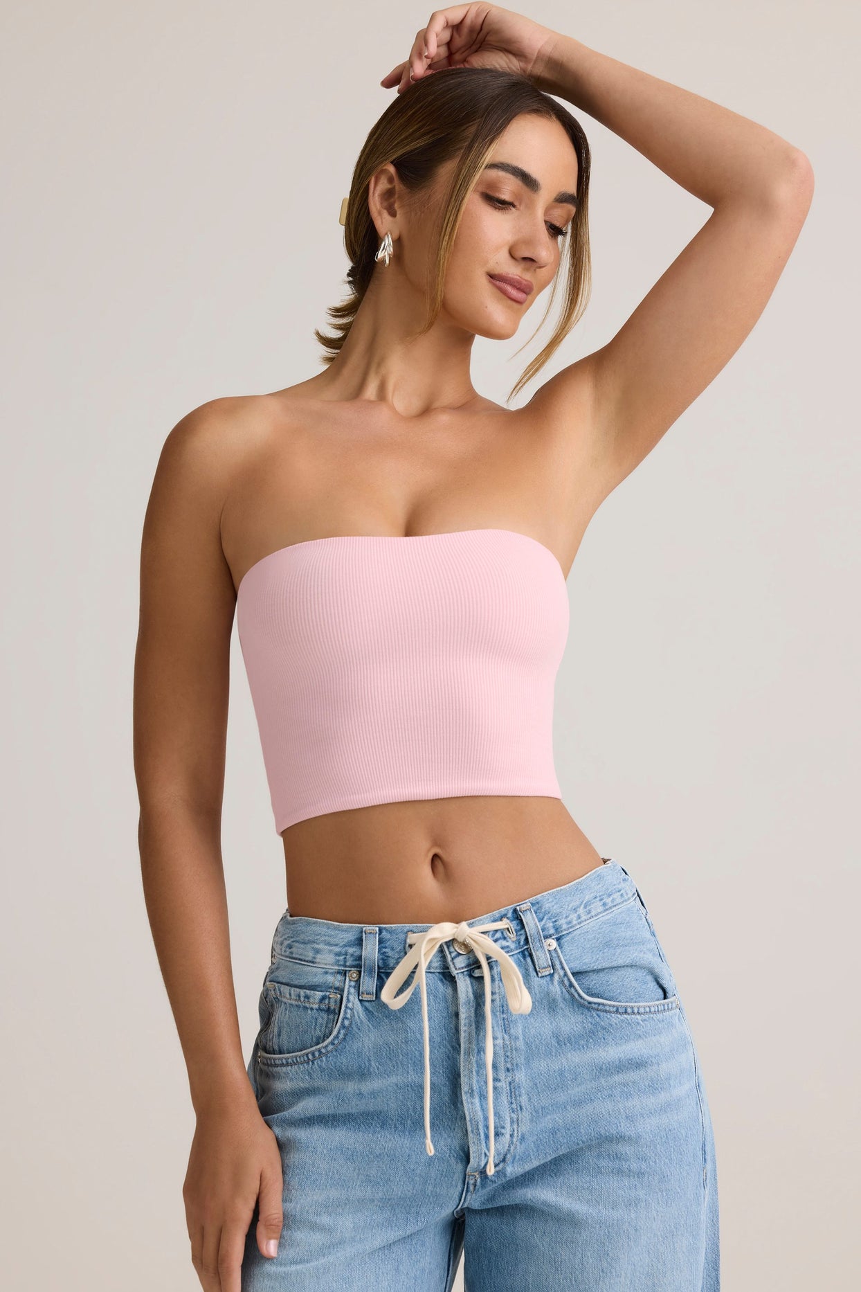 Modal Strapless Crop Top in Baby Pink - 5