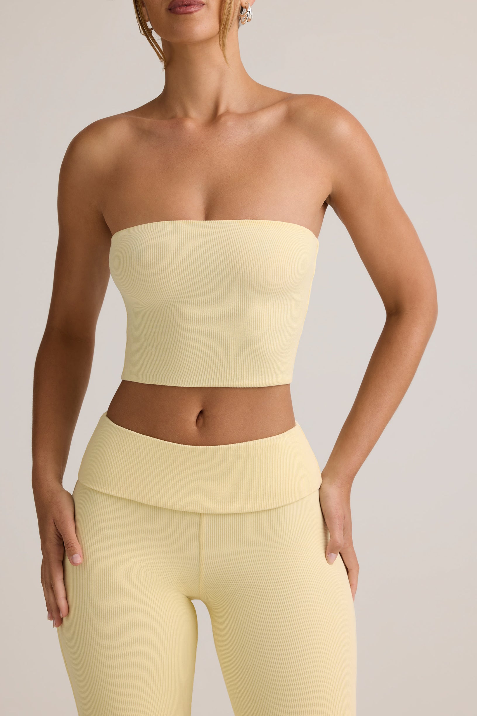 Modal Strapless Crop Top in Buttercream Yellow - 2