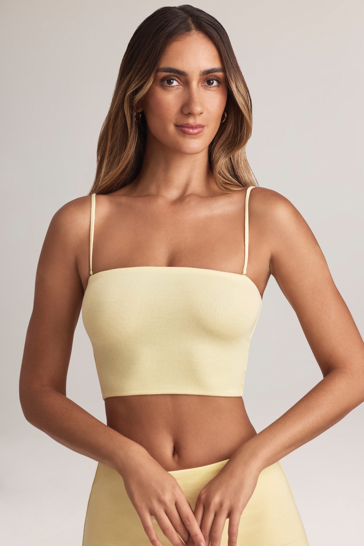 Modal Strapless Crop Top in Lemon Sherbet - 5