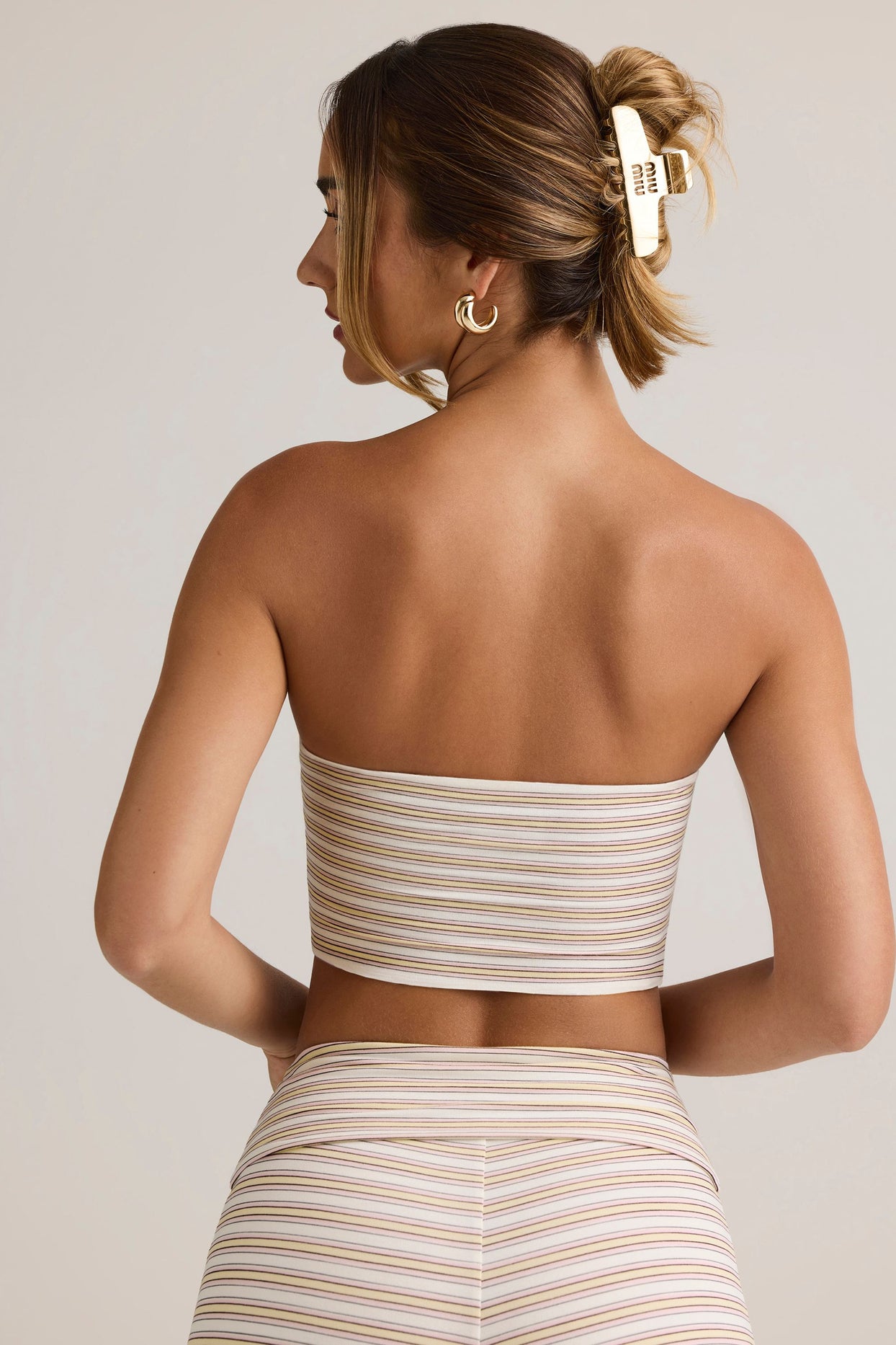 Modal Strapless Crop Top in Pink Yellow Stripe - 3