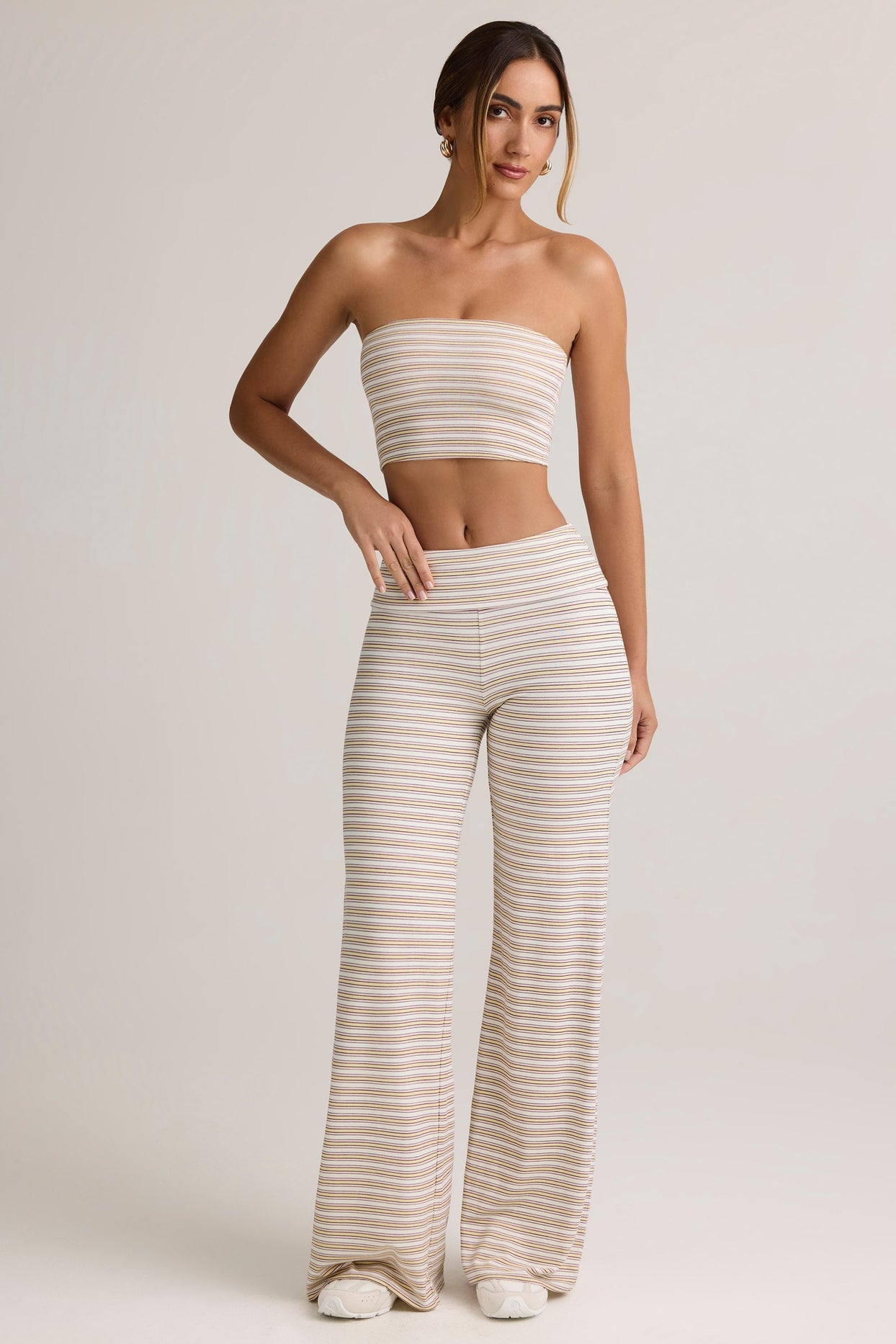 Modal Strapless Crop Top in Pink Yellow Stripe - 5