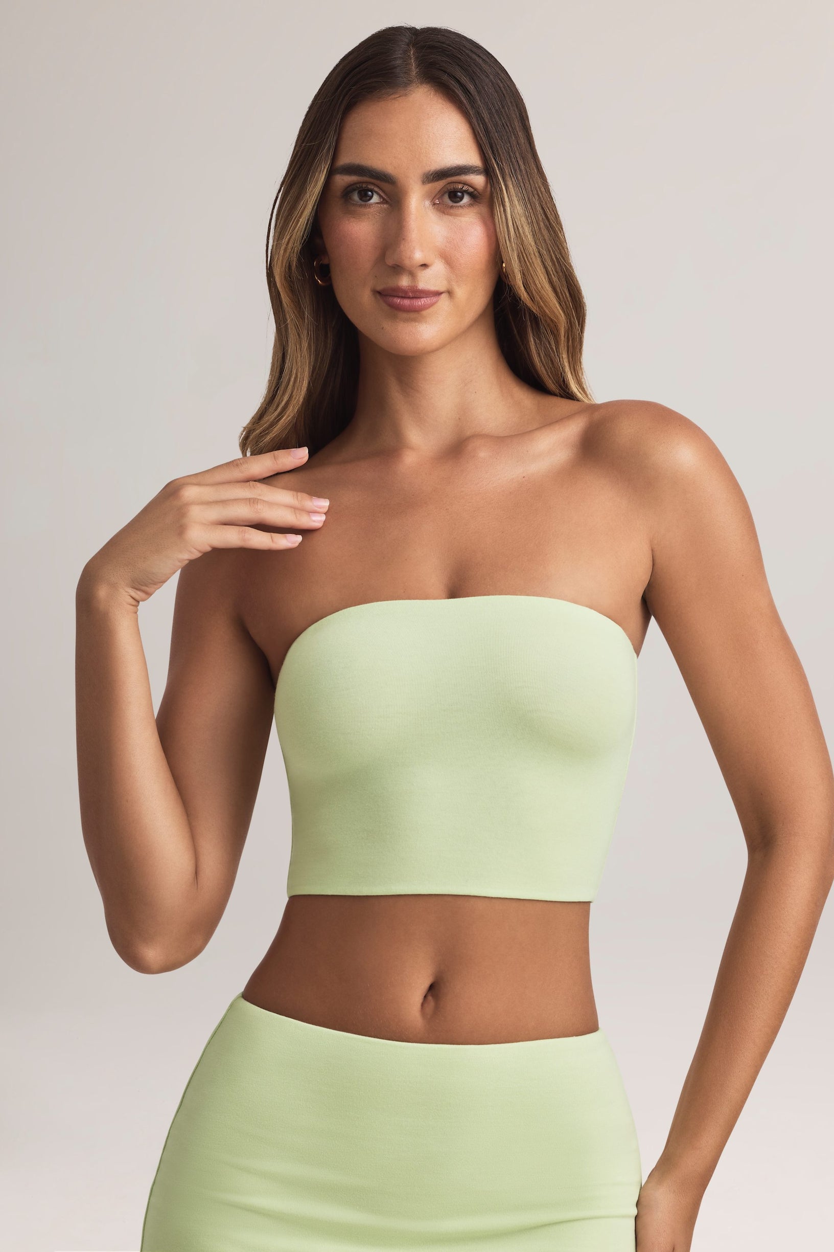 Modal Strapless Crop Top in Sage Green - 1