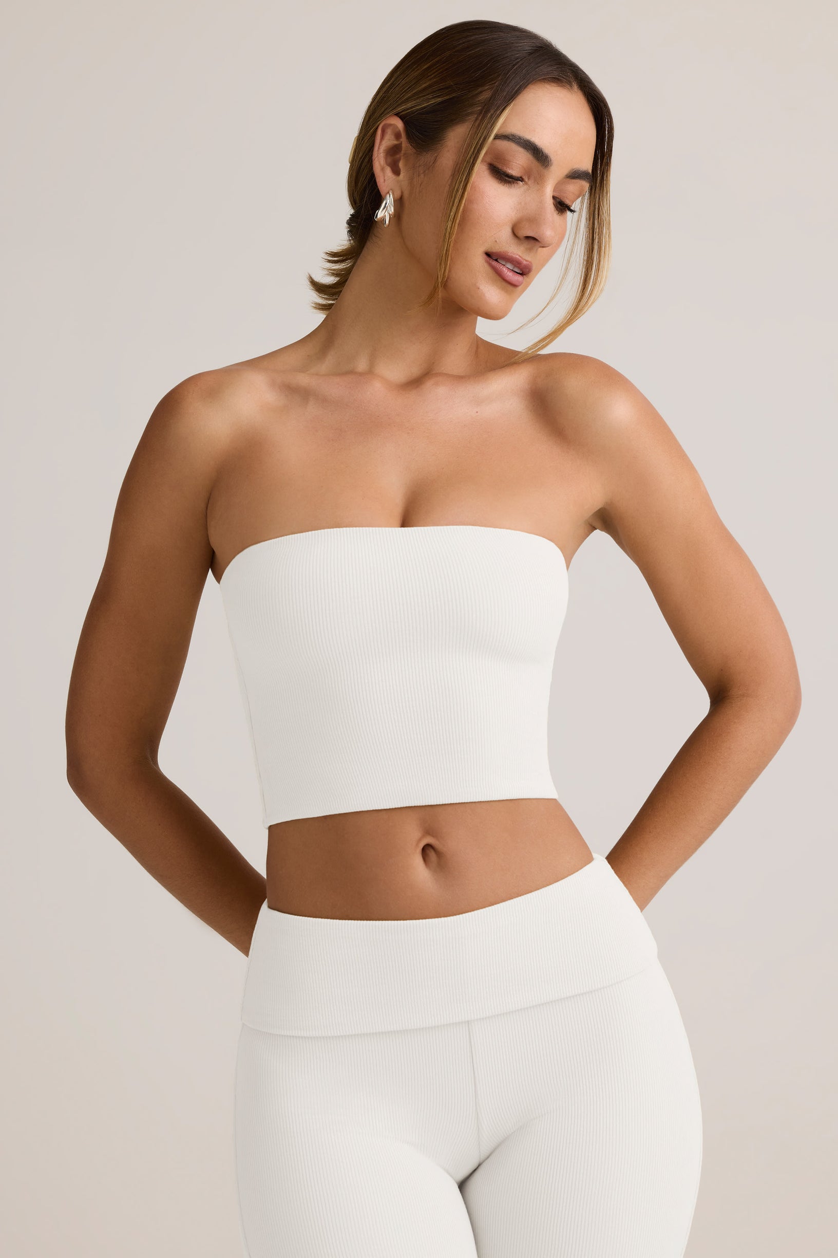 Modal Strapless Crop Top in White - 1