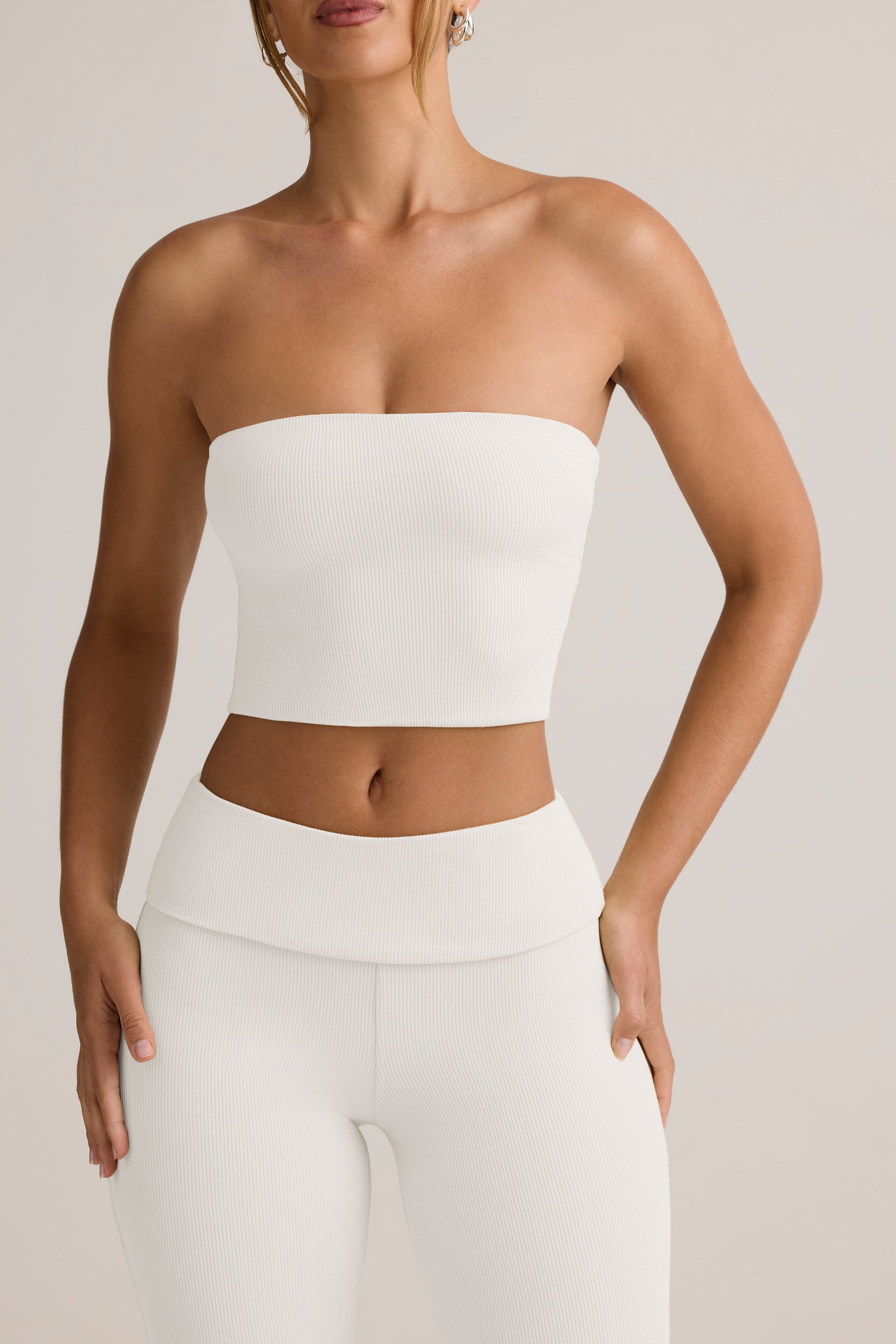 Modal Strapless Crop Top in White - 2